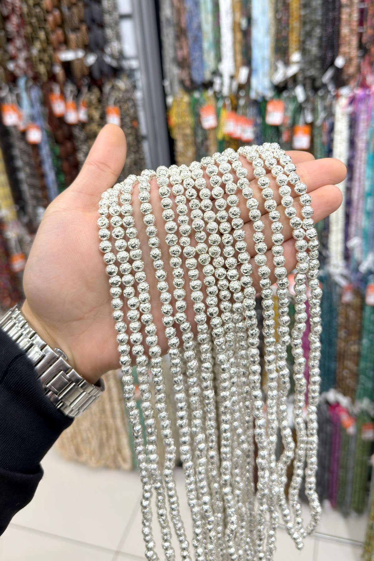 Hematit Taşı Pütürlü Küre Kesim 7x7mm-Pütürlü Gümüş Doğal Taş Dizi