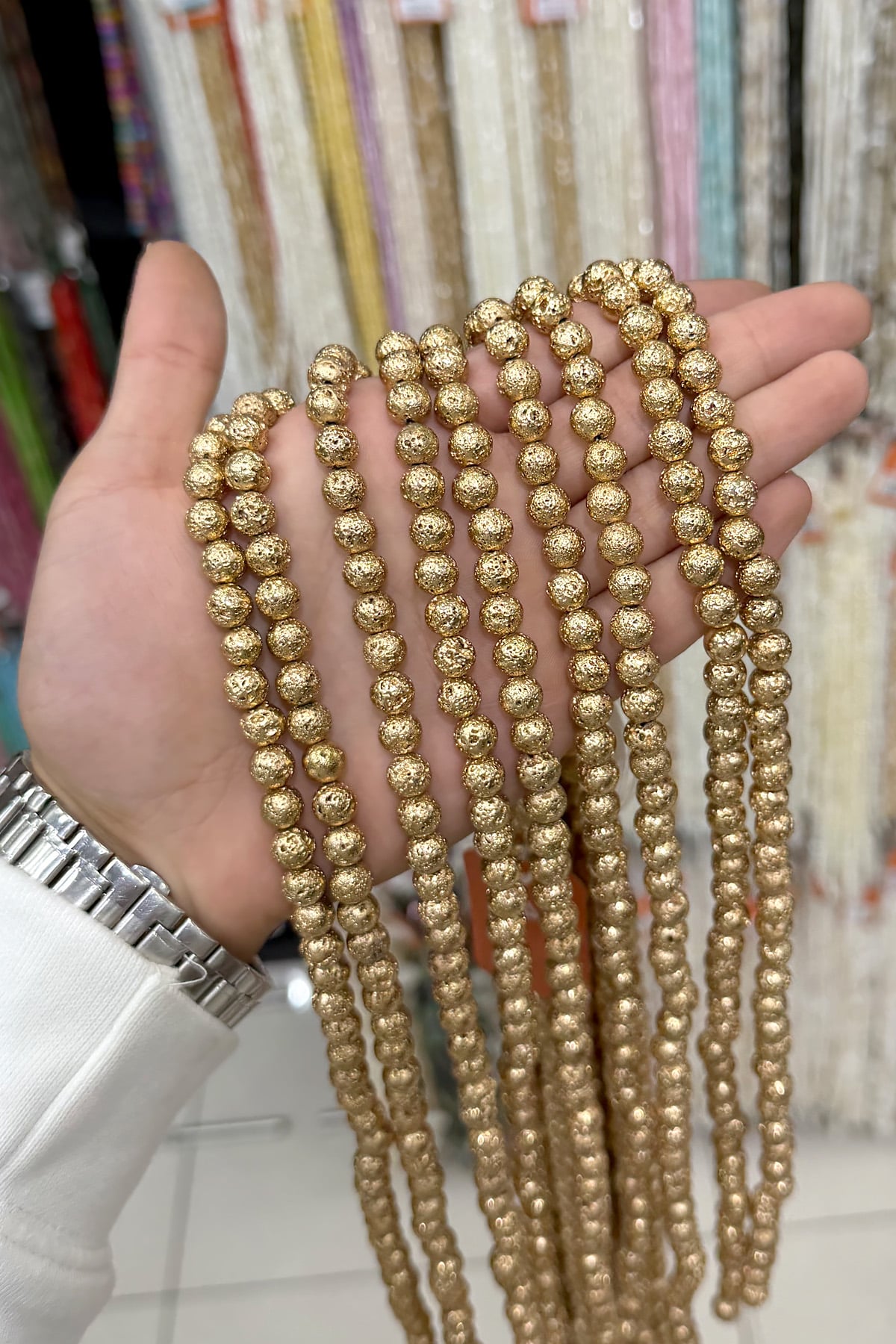 Hematit Taşı Pütürlü Küre Kesim 9mm- Parlak Antik Sarı Doğal Taş Dizi