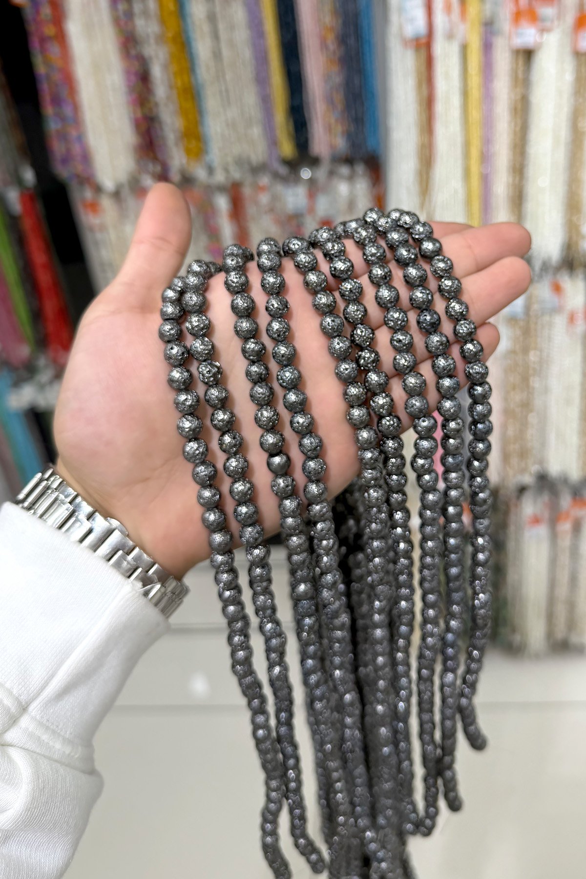Hematit Taşı Pütürlü Küre Kesim 9mm-Pütürlü Füme Doğal Taş Dizi