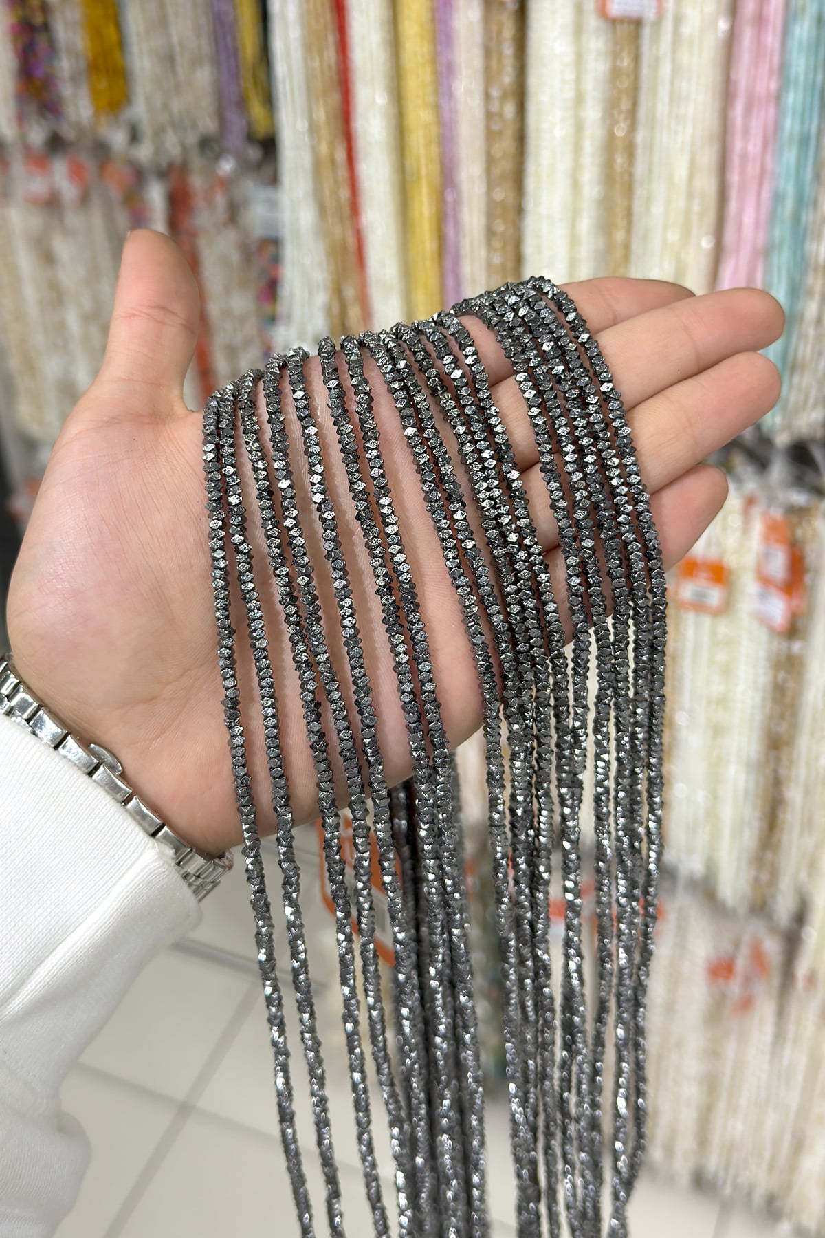 Hematit Taşı Rondela Kesim 3x2mm-Pütürlü Füme Doğal Taş Dizi