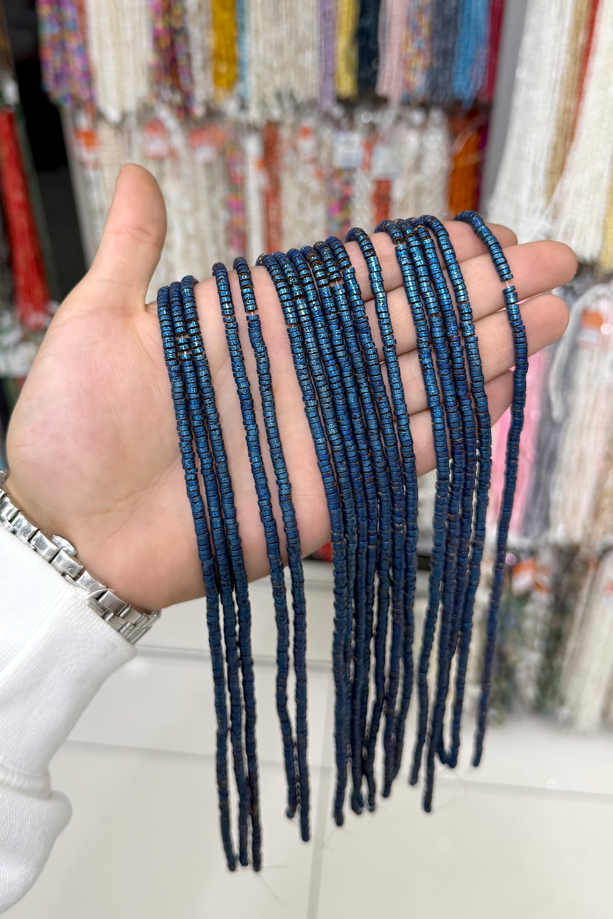 Hematit Taşı Rondela Kesim 4x1mm- Parlak Mavi Doğal Taş Dizi