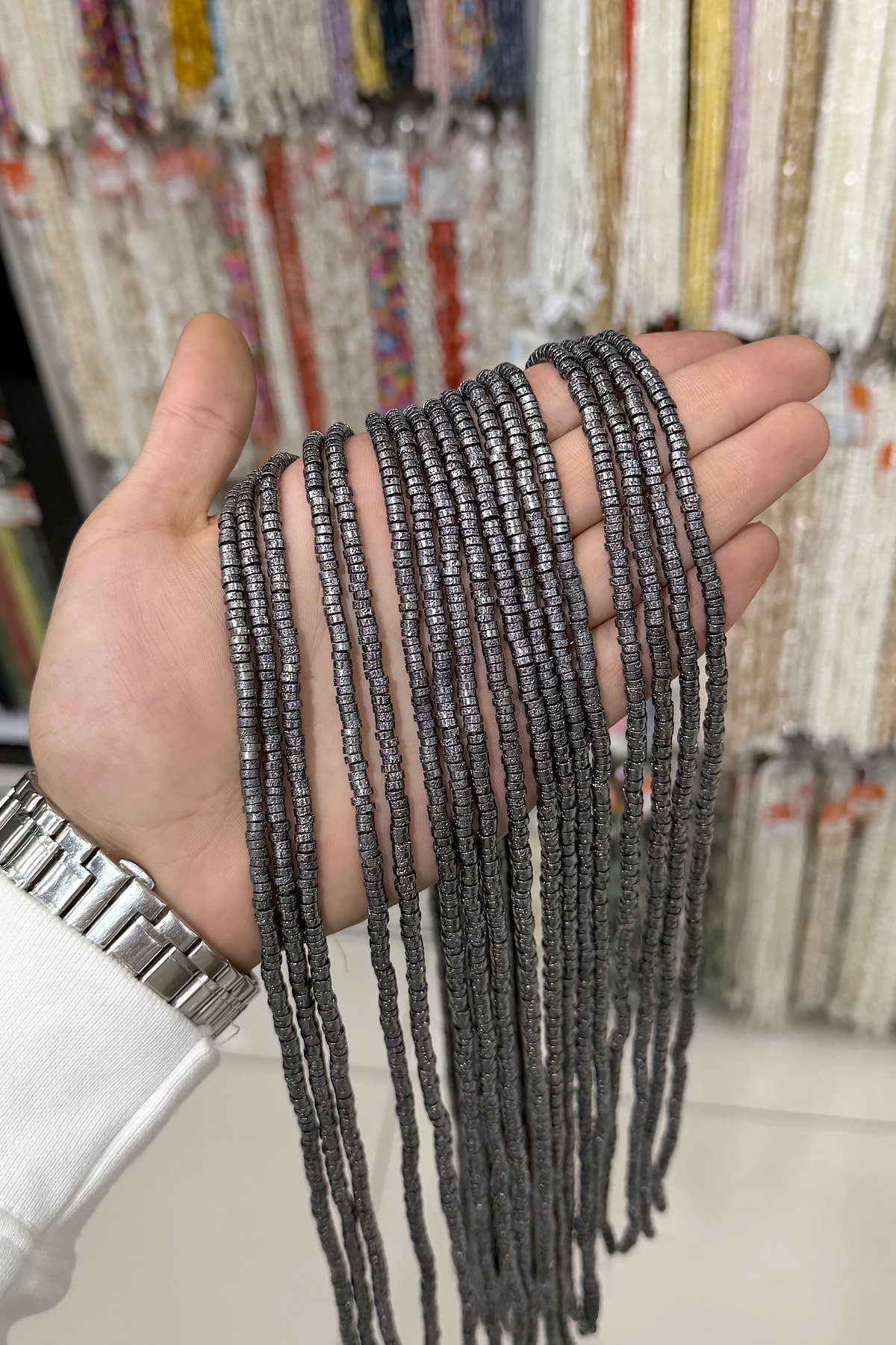 Hematit Taşı Rondela Kesim 4x1mm-Pütürlü Füme Doğal Taş Dizi