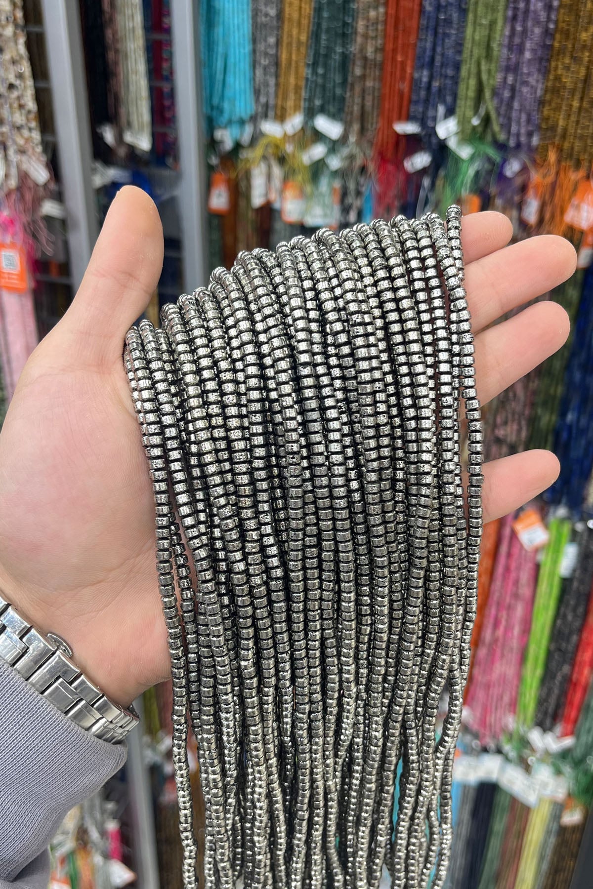 Hematit Taşı Rondela Kesim 4x2mm-Pütürlü Antik Gümüş Doğal Taş Dizi