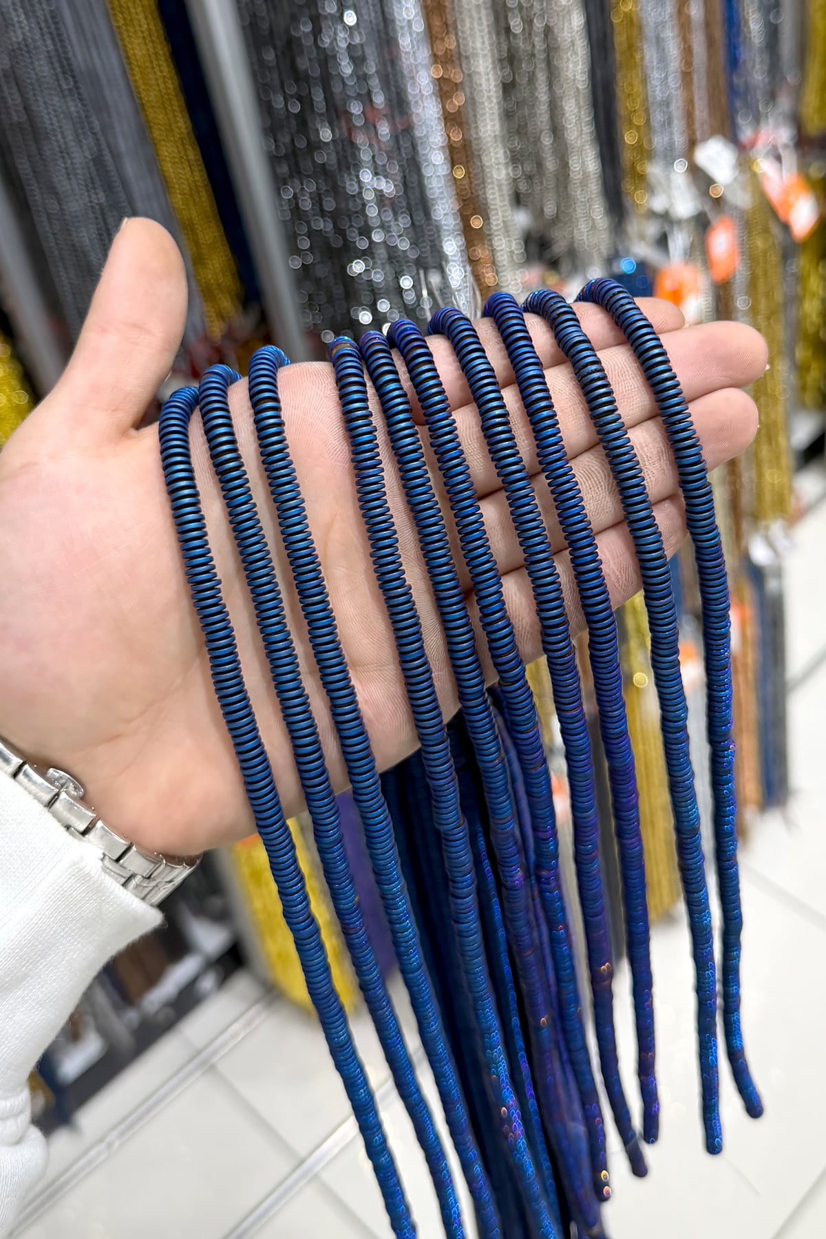 Hematit Taşı Rondela Kesim 6x1mm- Mat Mavi Doğal Taş Dizi