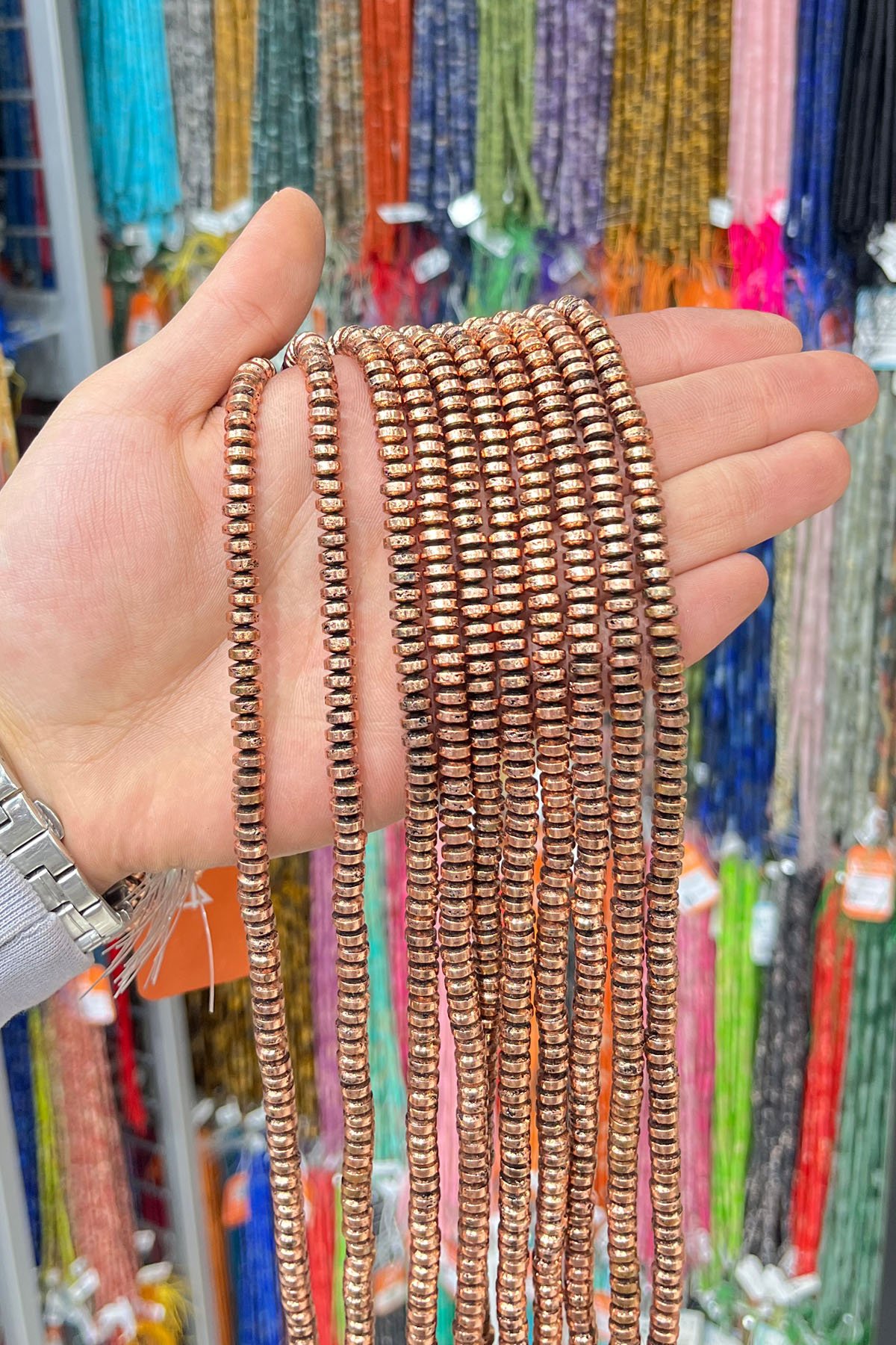 Hematit Taşı Rondela Kesim 6x3mm-Pütürlü Antik Bakır Doğal Taş Dizi