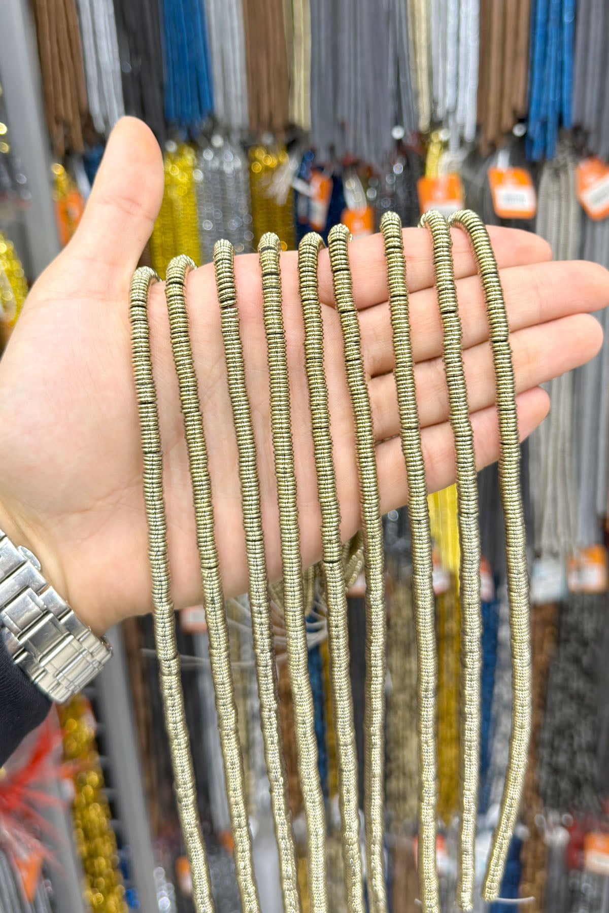 Hematit Taşı Rondela Kesim 8x1mm- Parlak Antik Sarı Doğal Taş Dizi