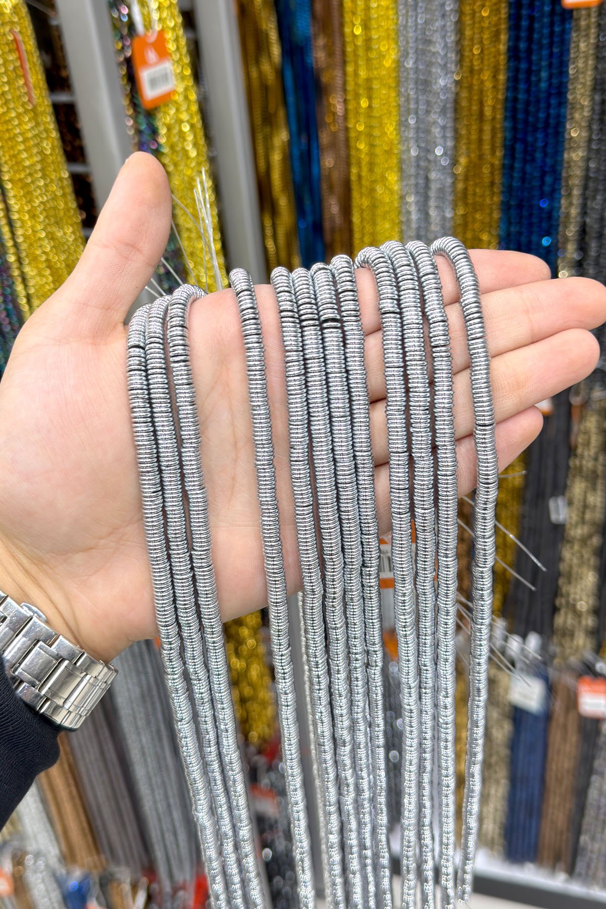 Hematit Taşı Rondela Kesim 8x1mm- Parlak Gümüş Doğal Taş Dizi