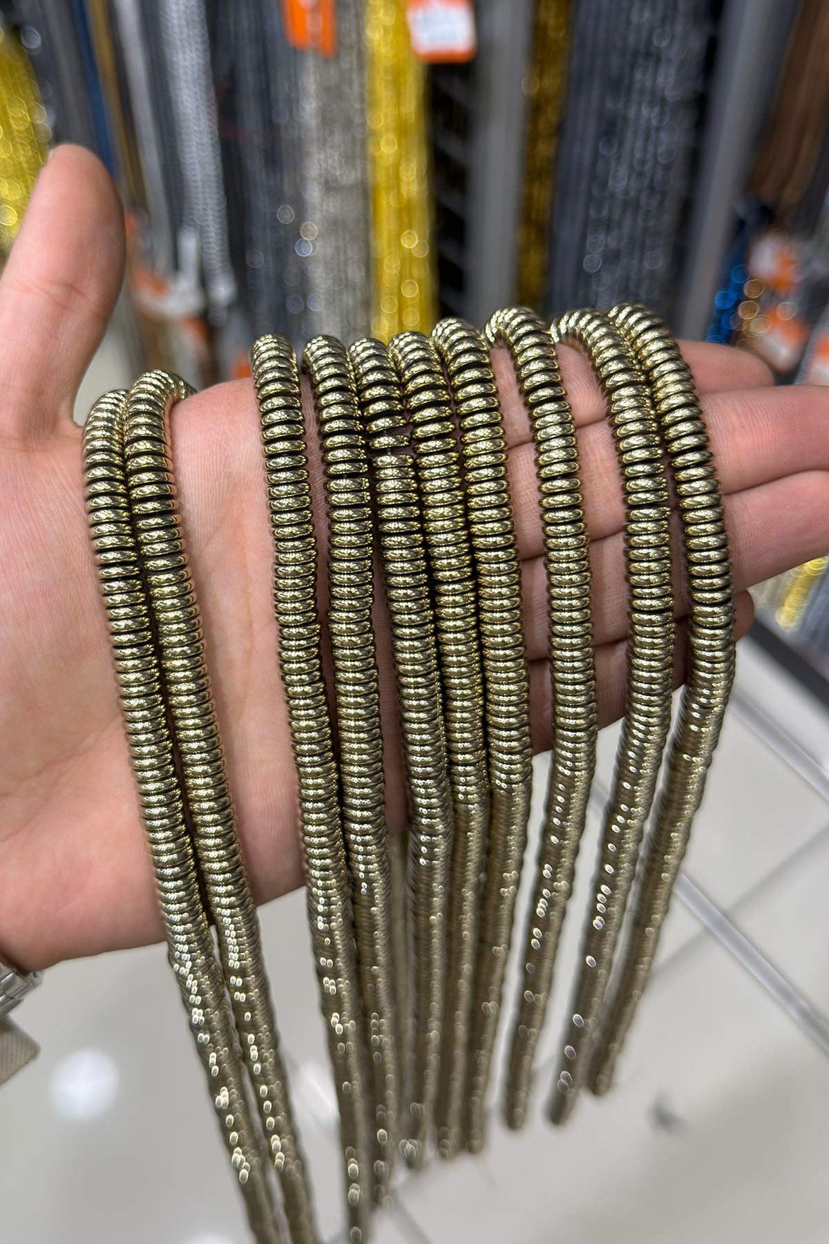 Hematit Taşı Rondela Kesim 8x2mm- Parlak Antik Sarı Doğal Taş Dizi