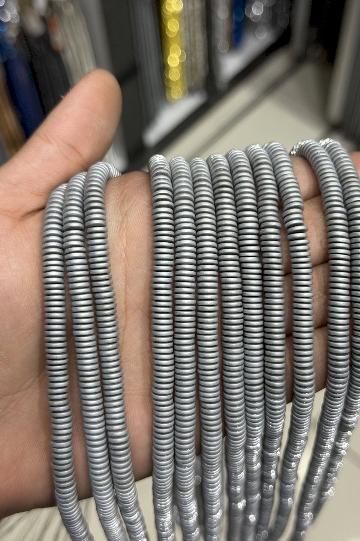 Hematit Taşı Rondela Kesim Mat Açık Gri 6x1mm Doğal Taş Dizi