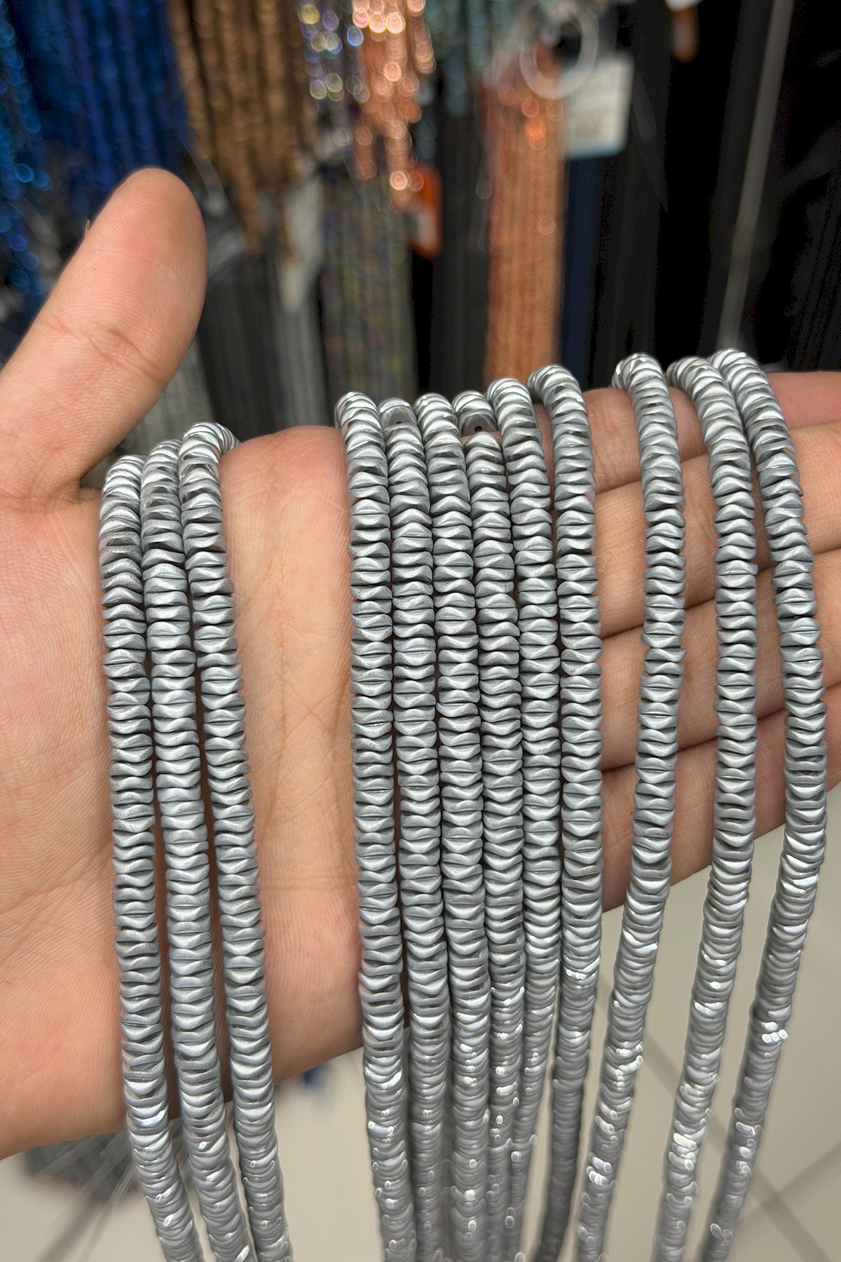 Hematit Taşı Rondela Kesim Mat Açık Gri 6x1mm Doğal Taş Dizi