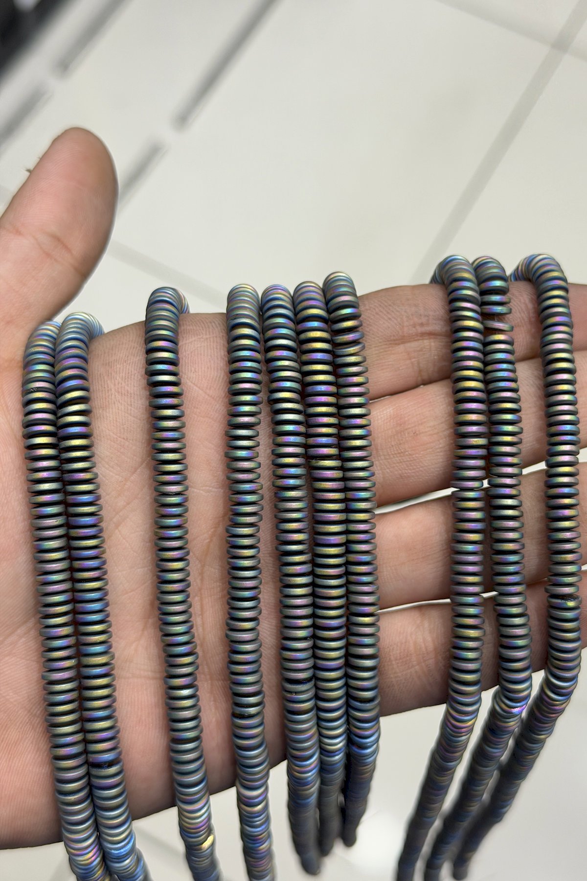 Hematite Natural Stone Matte Rainbow Washer Cut 6x1mm String Of Beads