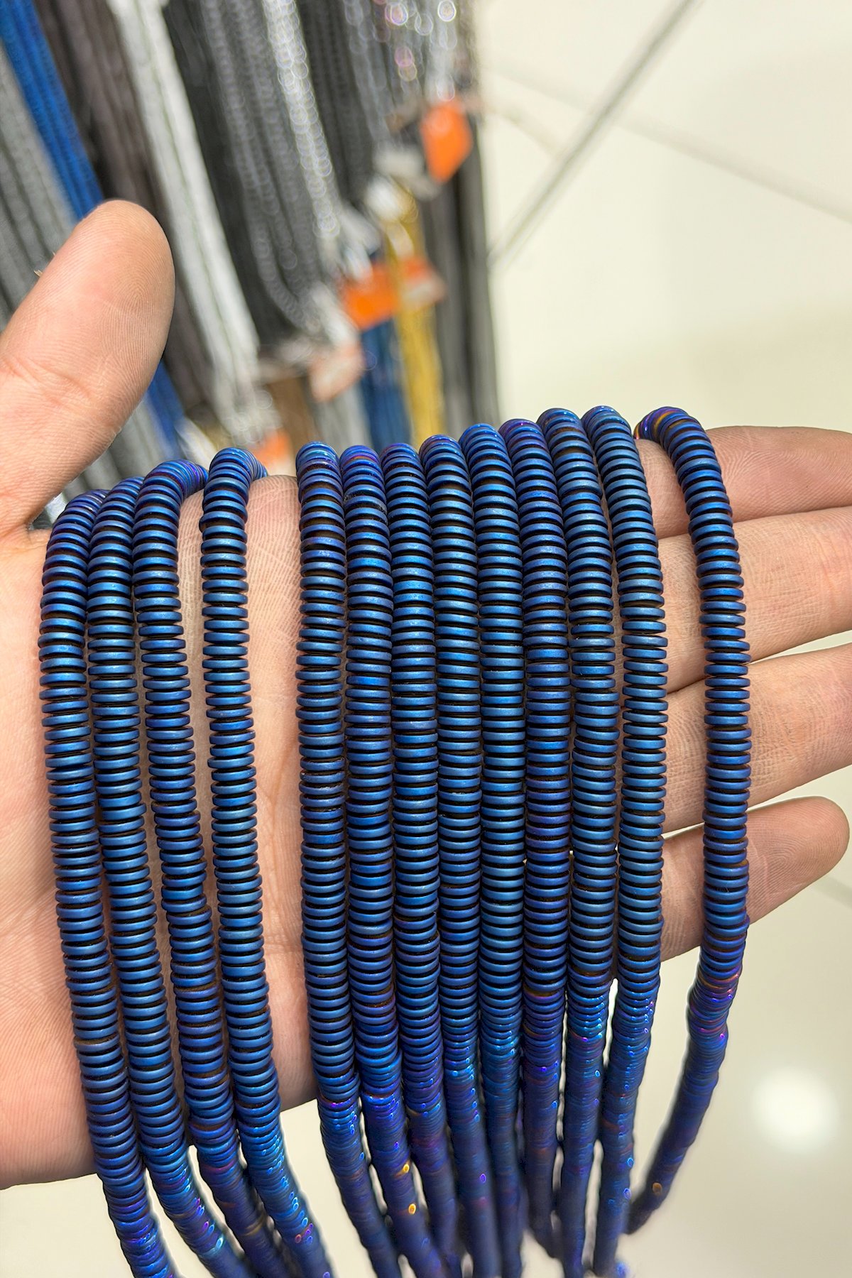 Hematit Taşı Rondela Kesim Mat Mavi 6x1mm Doğal Taş Dizi