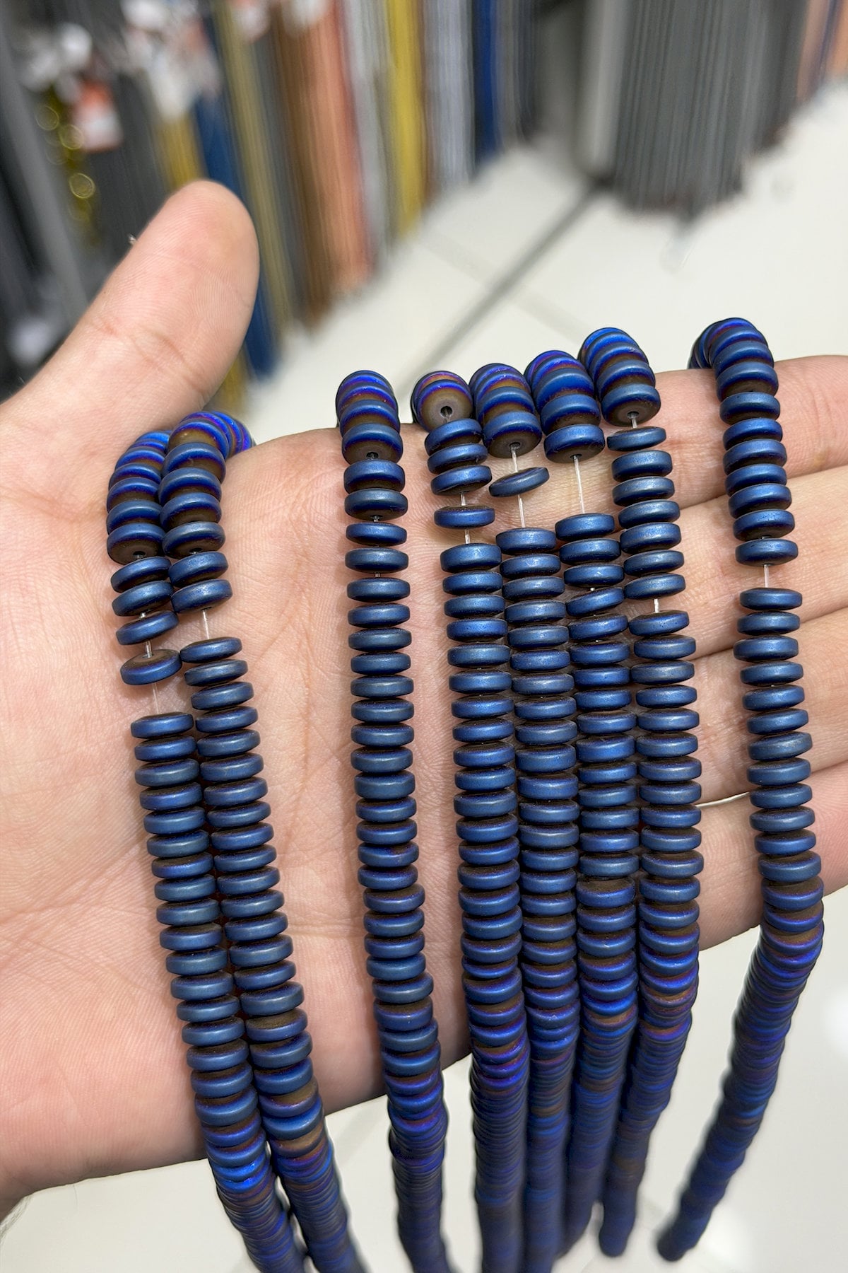 Hematit Taşı Rondela Kesim Mat Mavi 8x3mm Doğal Taş Dizi