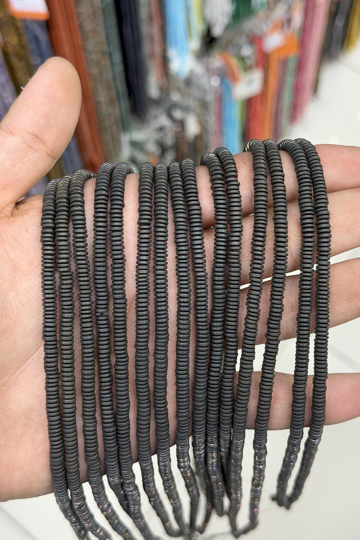 Hematite Natural Stone Matte Black 4x1mm String Of Beads