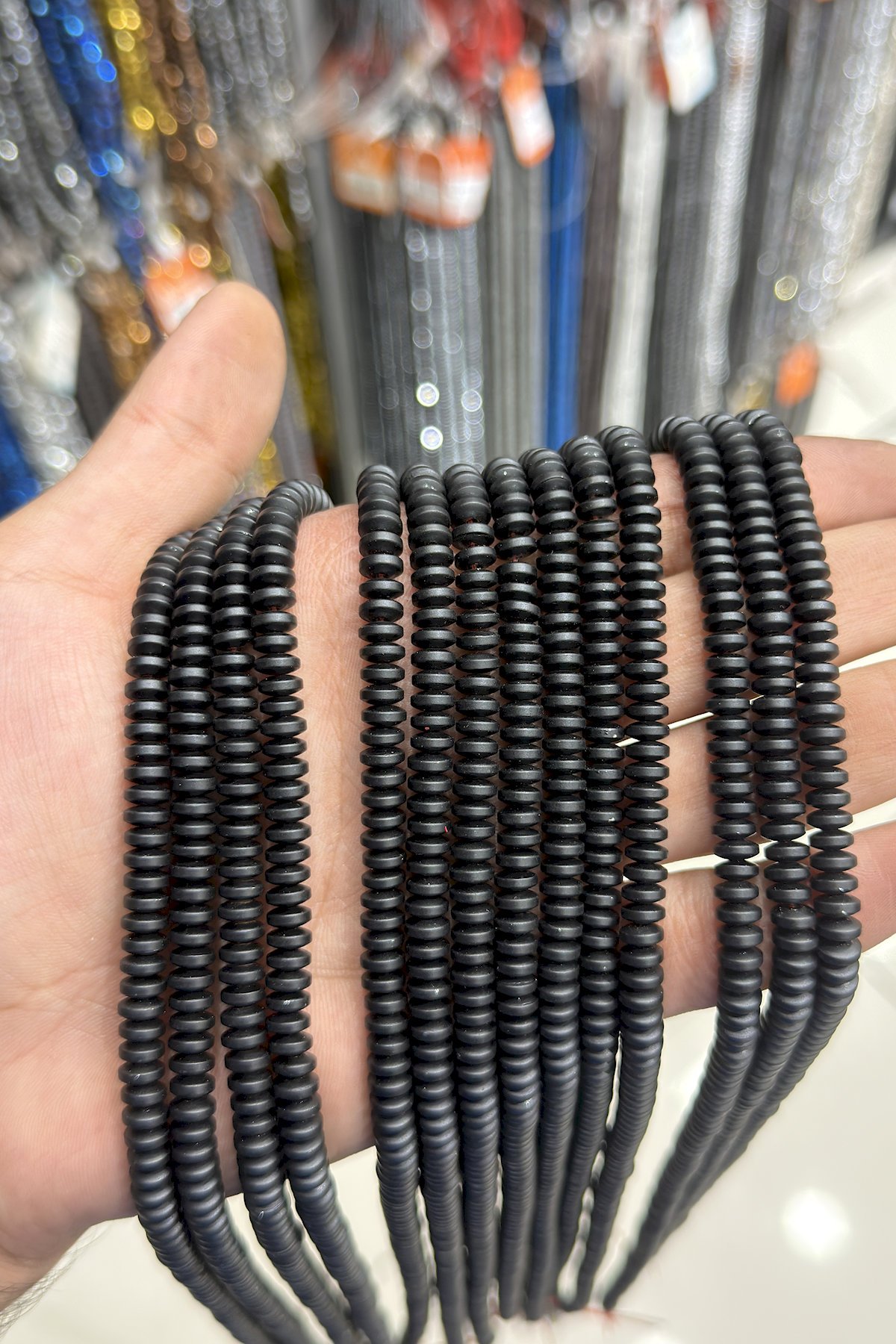 Hematit Taşı Rondela Kesim Mat Siyah 6x3mm Doğal Taş Dizi
