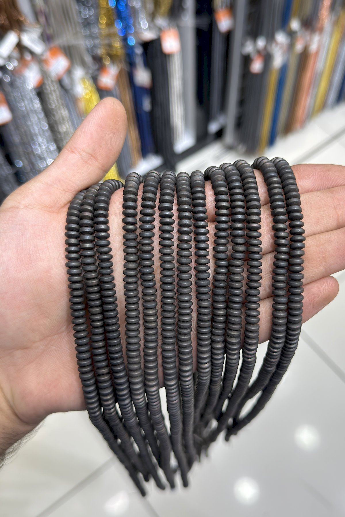 Hematit Taşı Rondela Kesim Mat Siyah 6x3mm Doğal Taş Dizi