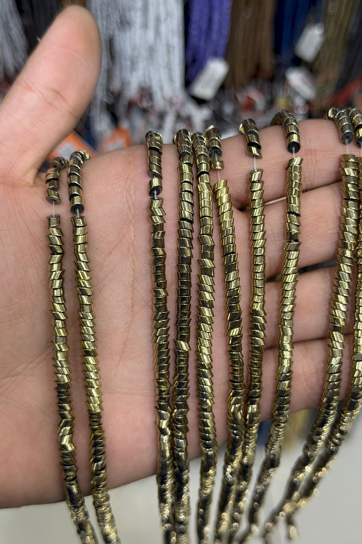 Hematit Taşı Rondela Kesim Parlak Antik Sarı 4x2mm Doğal Taş Dizi