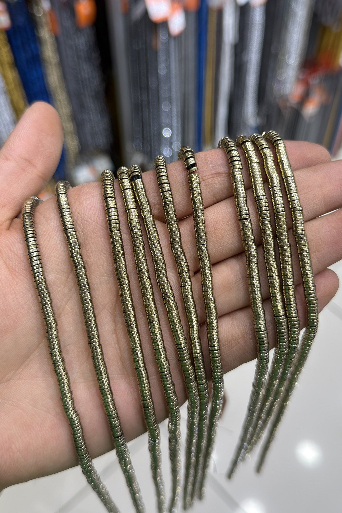 Hematit Taşı Rondela Kesim Parlak Antik Sarı 4x1mm Doğal Taş Dizi