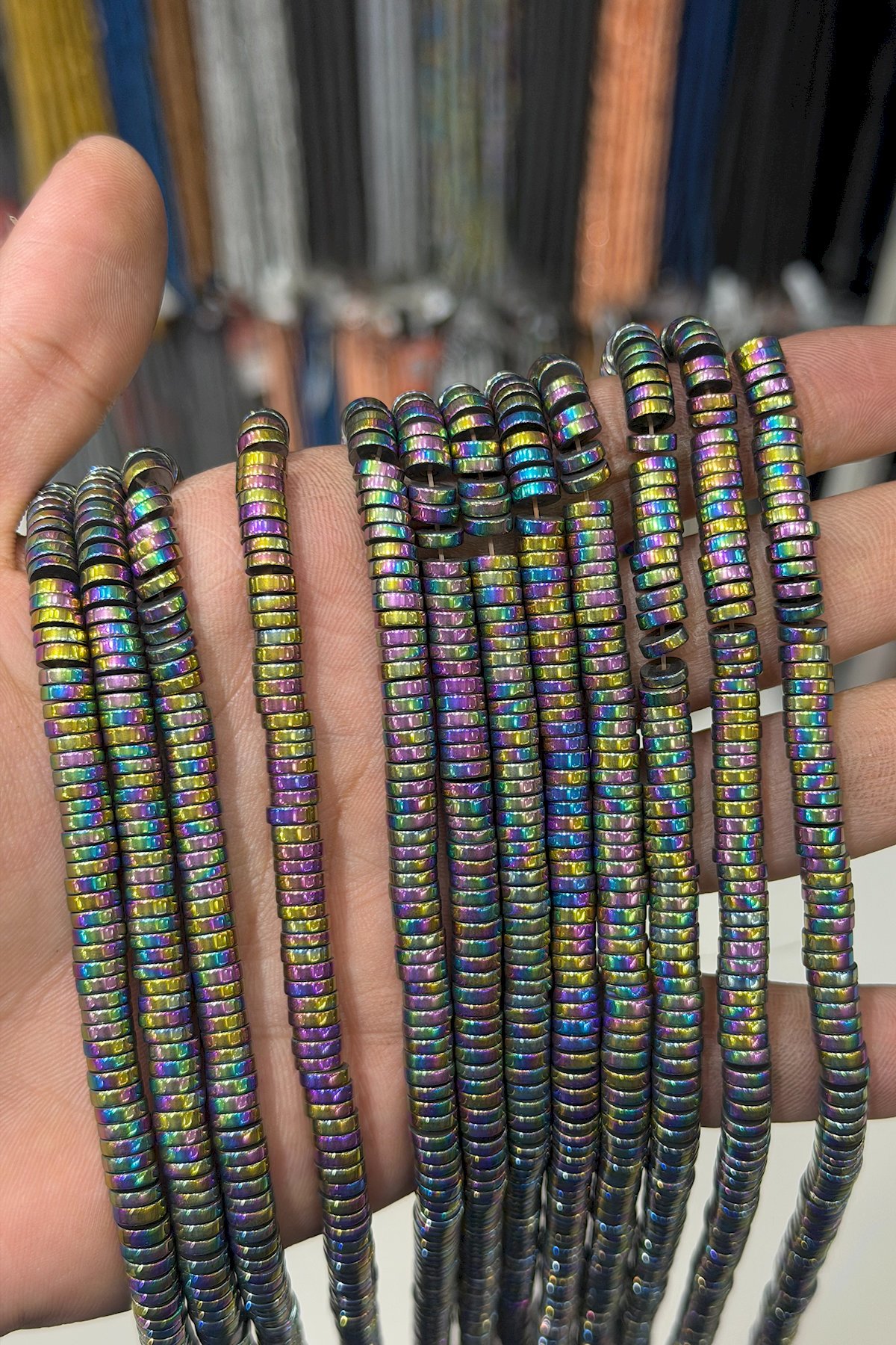 Hematit Taşı Rondela Kesim Parlak Gökkuşağı 6x2mm Doğal Taş Dizi