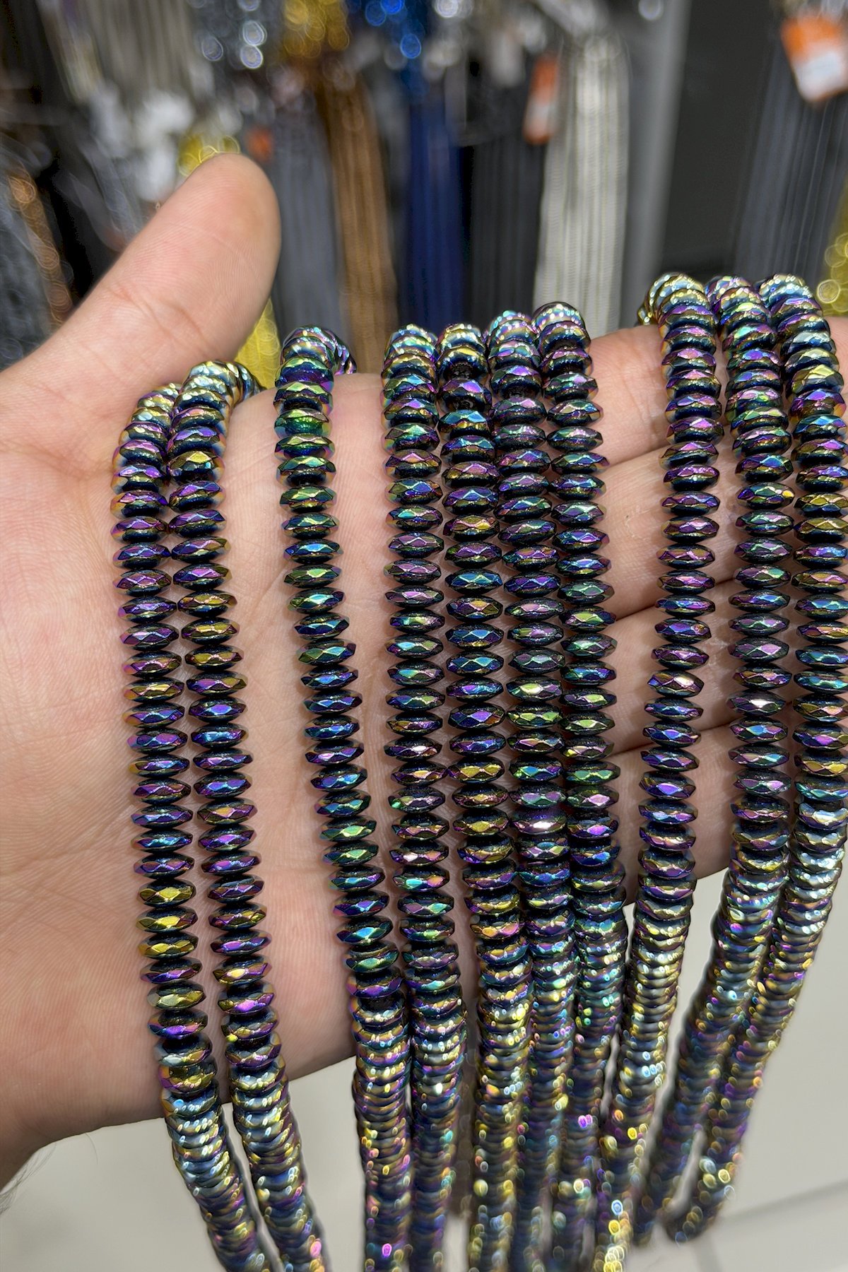 Hematit Taşı Rondela Kesim Parlak Gökkuşağı 8x3mm Doğal Taş Dizi