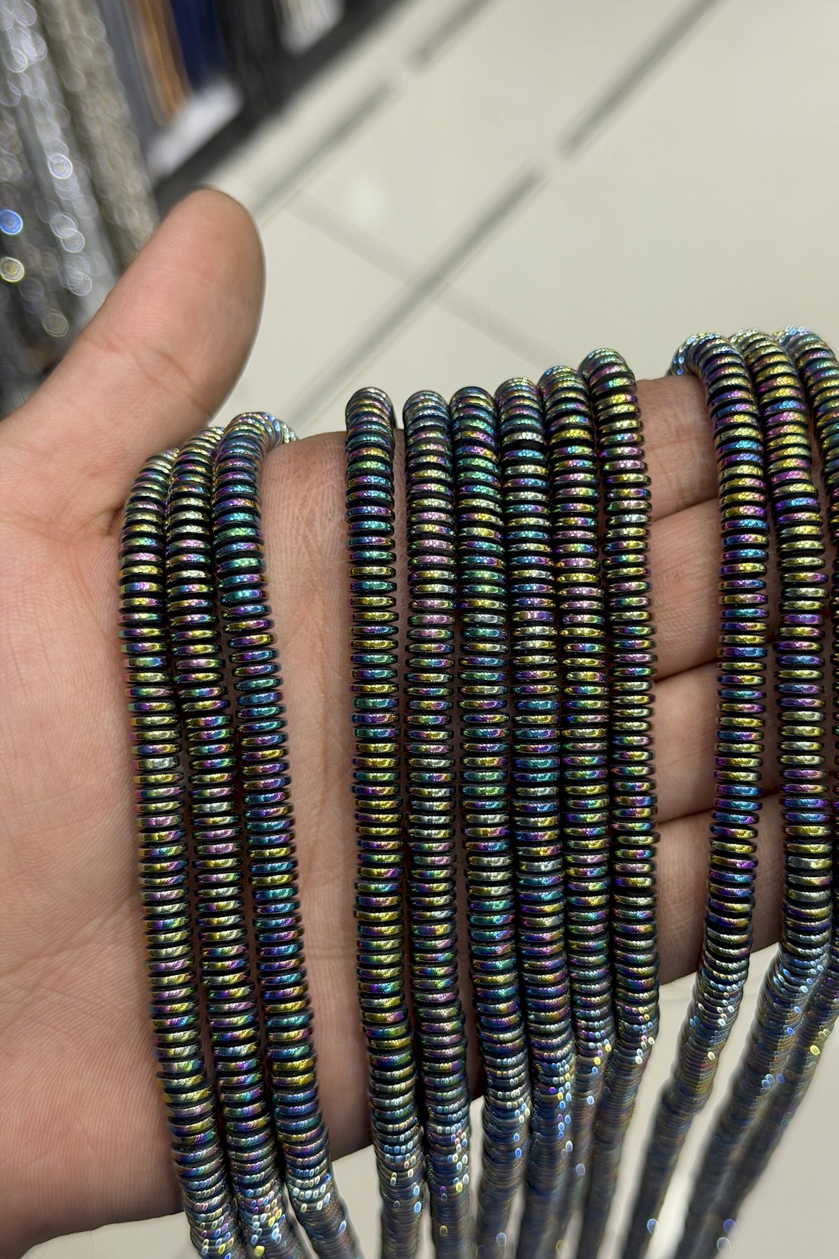 Hematite Natural Stone Shiny Rainbow Washer Cut 6x1mm String Of Beads