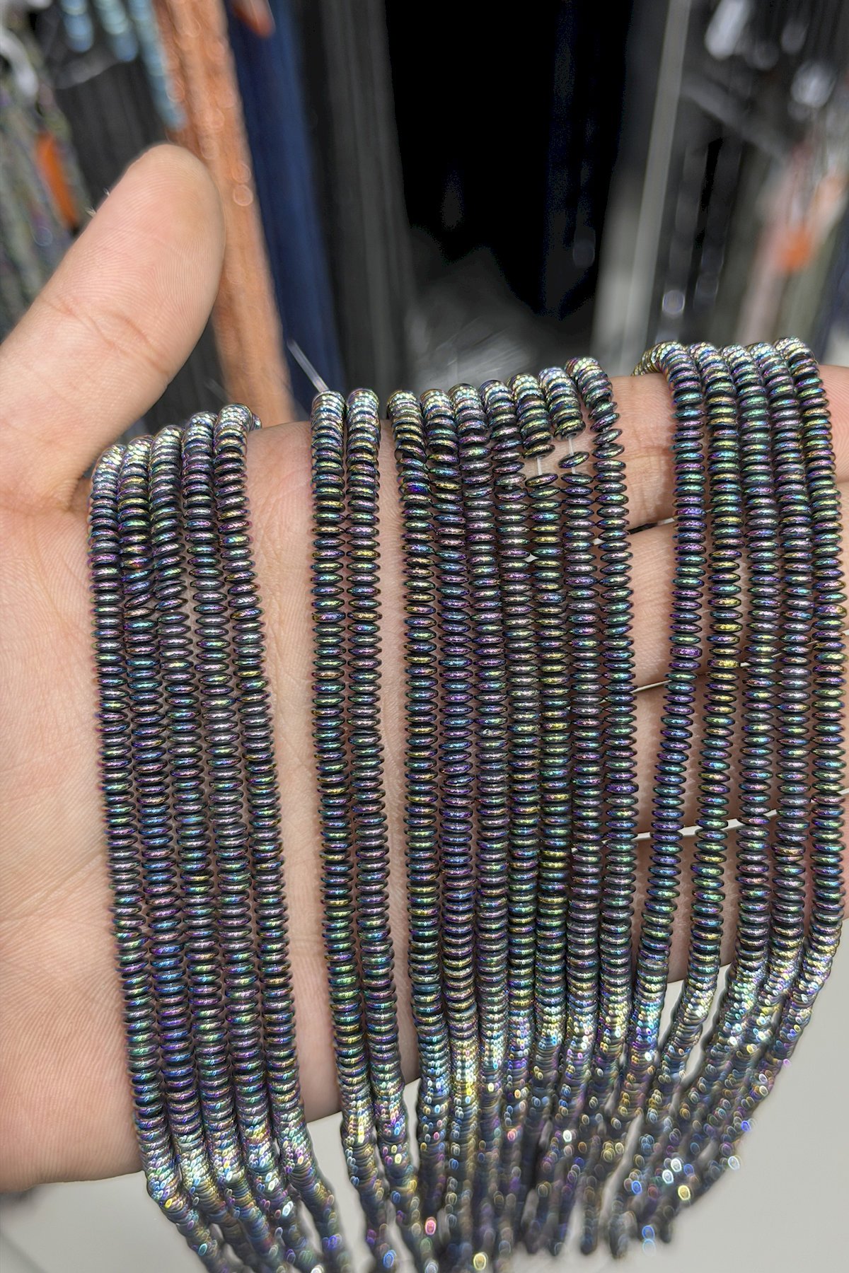 Hematit Taşı Rondela Kesim Parlak Gökkuşağı 4x1mm Doğal Taş Dizi