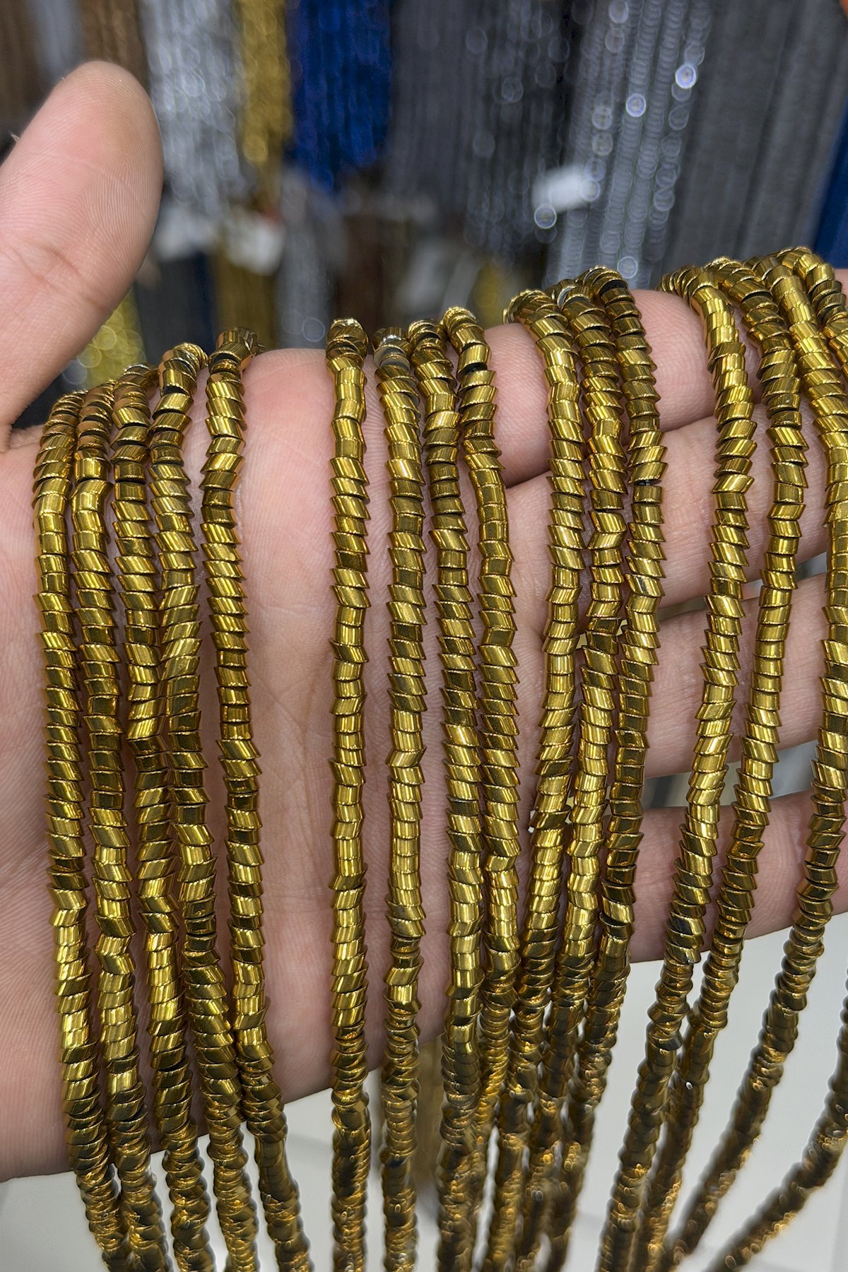 Hematit Taşı Rondela Kesim Parlak Gold 4x2mm Doğal Taş Dizi