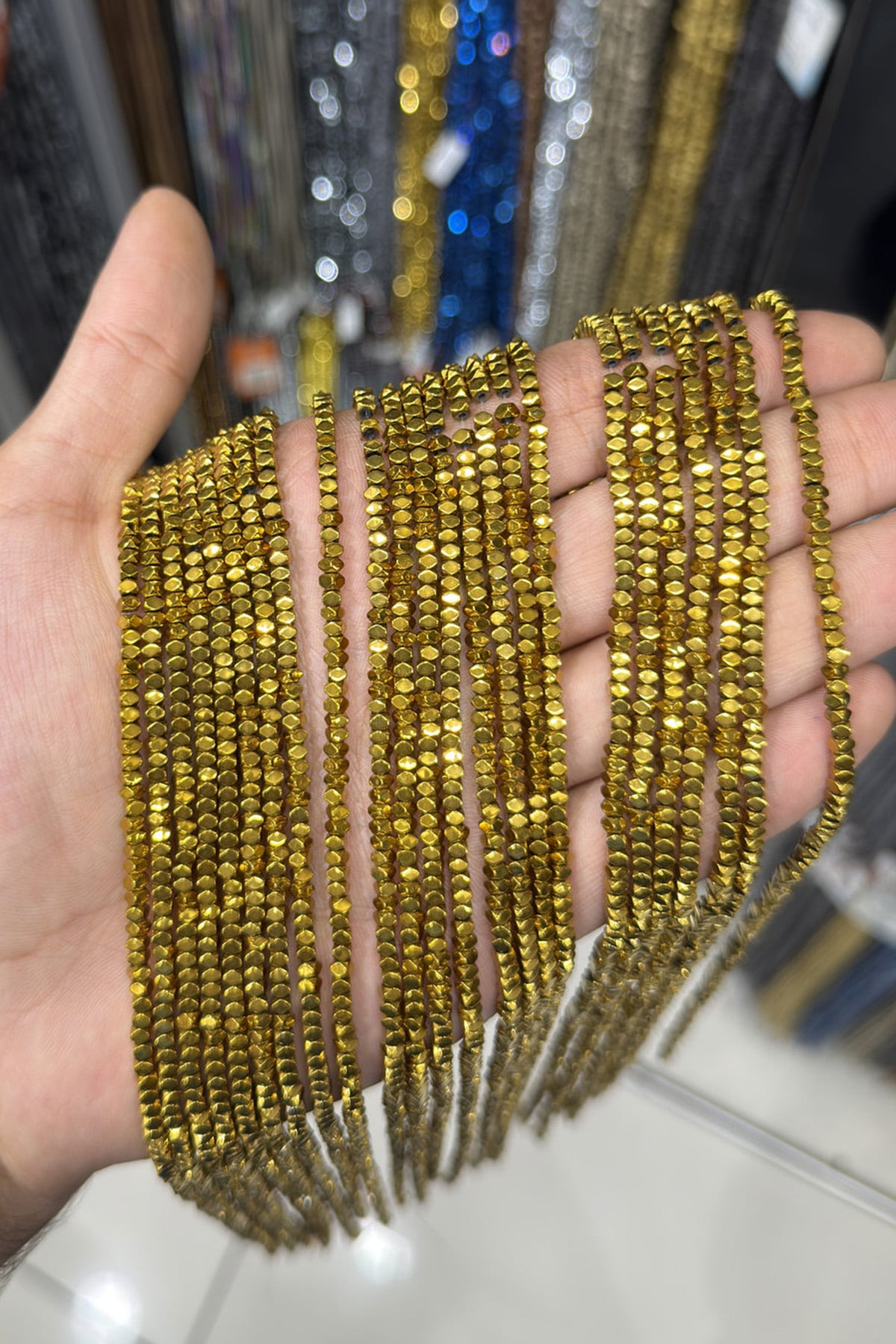 Hematit Taşı Rondela Kesim Parlak Gold 3x2mm Doğal Taş Dizi