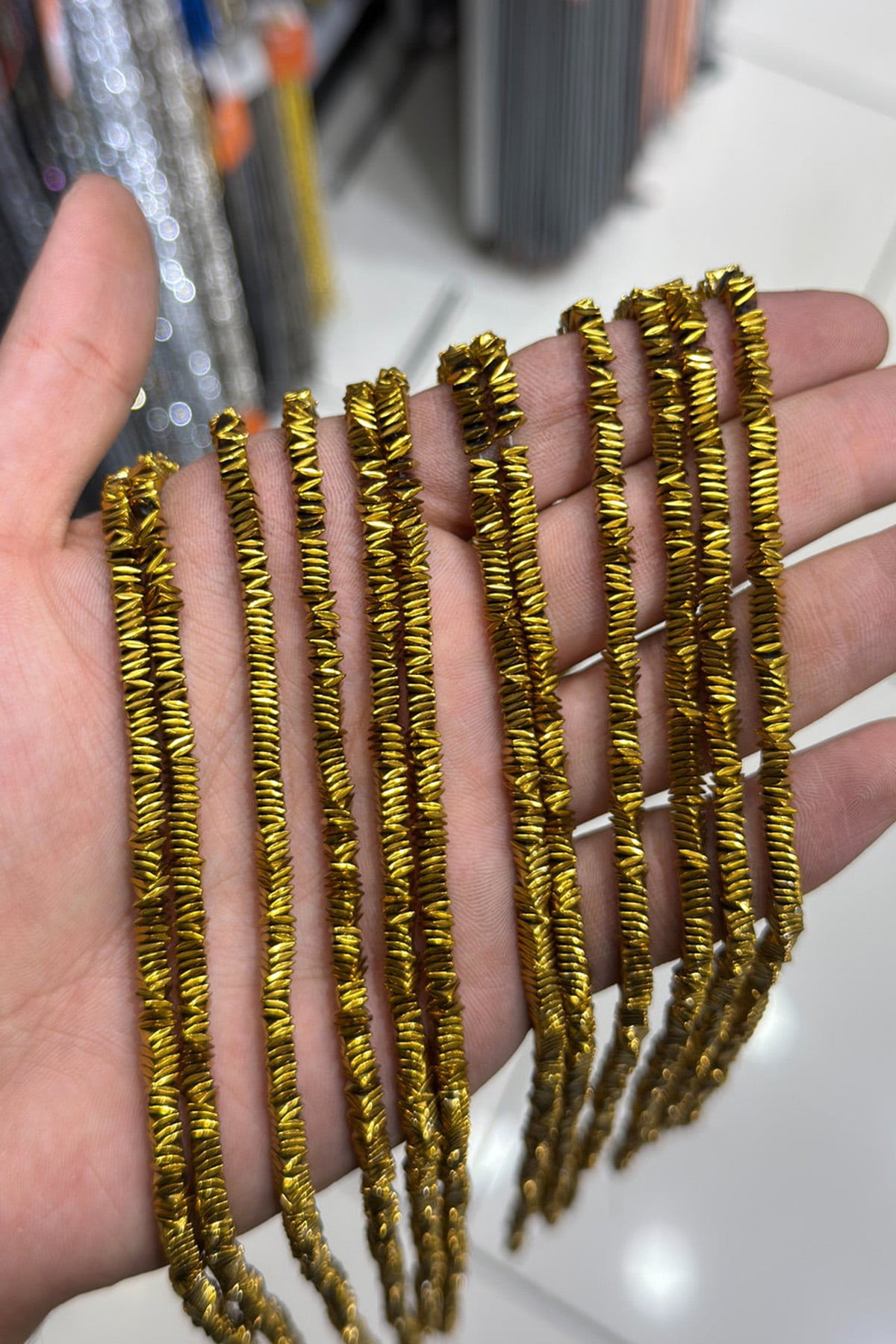 Hematit Taşı Rondela Kesim Parlak Gold 4x1mm Doğal Taş Dizi
