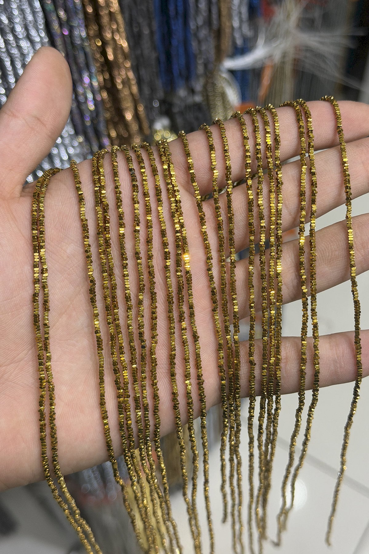 Hematite Stone Rondelle-Cut Shiny Gold 1x8mm Bead Strand