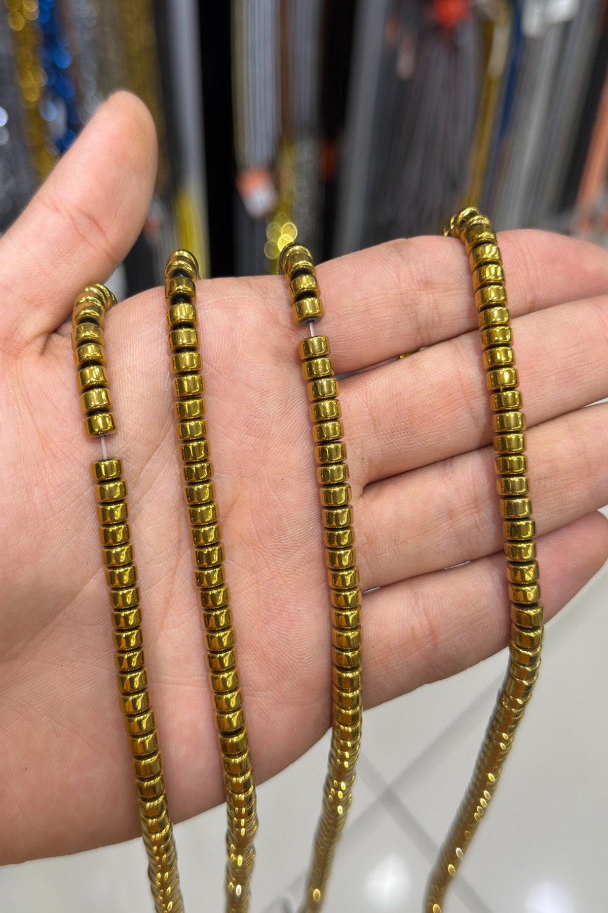Hematit Taşı Rondela Kesim Parlak Gold 4x6mm Doğal Taş Dizi