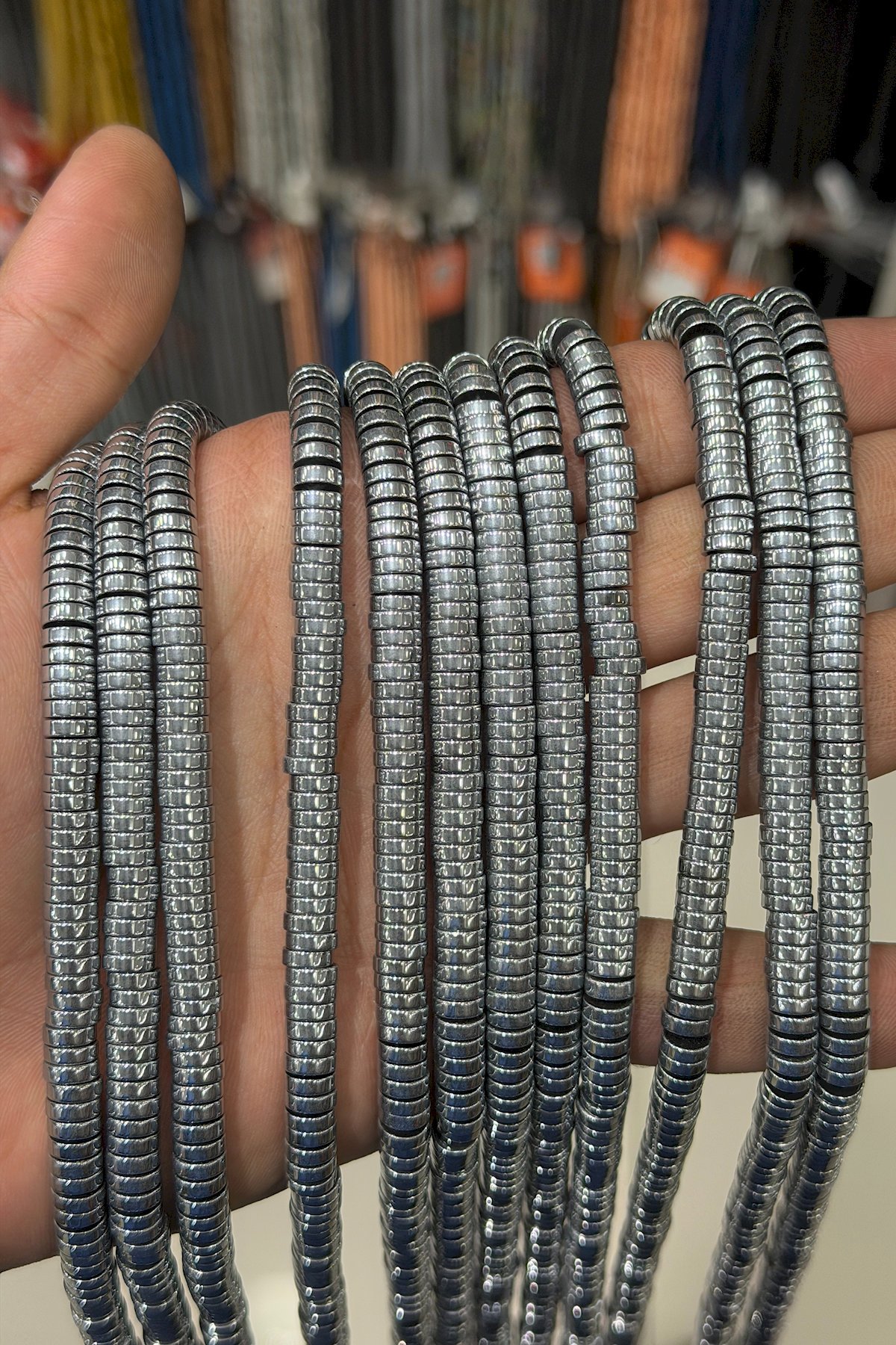 Hematit Taşı Rondela Kesim Parlak Gümüş 6x2mm Doğal Taş Dizi