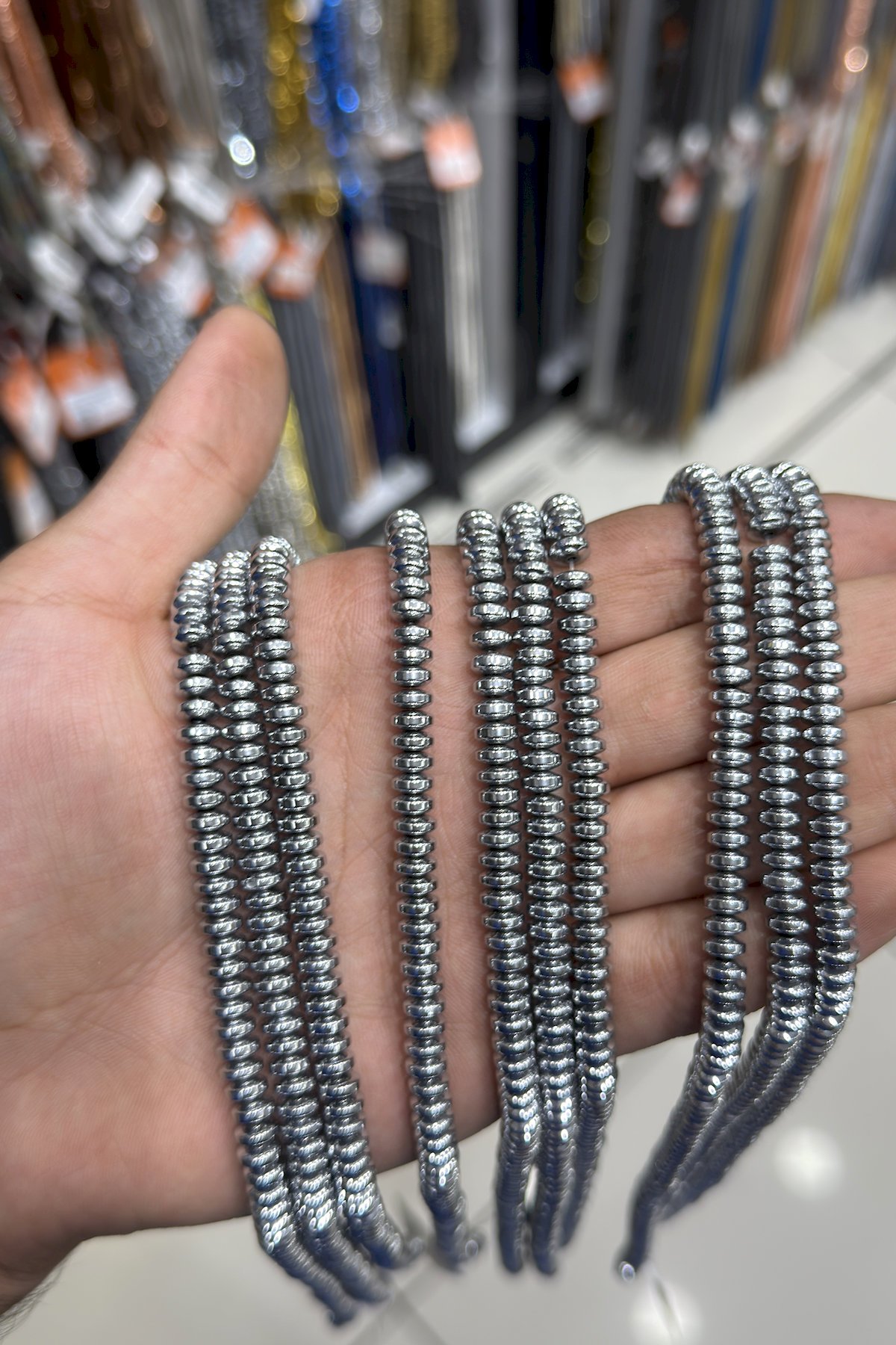 Hematit Taşı Rondela Kesim Parlak Gümüş 6x3mm Doğal Taş Dizi