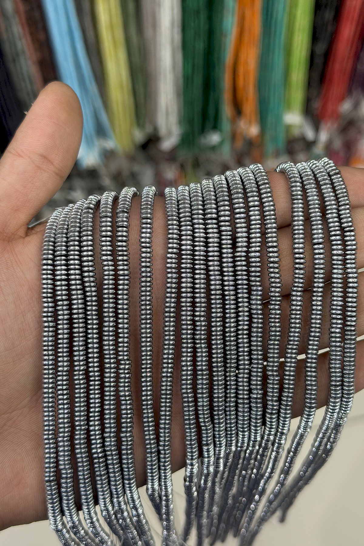 Hematit Taşı Rondela Kesim Parlak Gümüş 4x1mm Doğal Taş Dizi