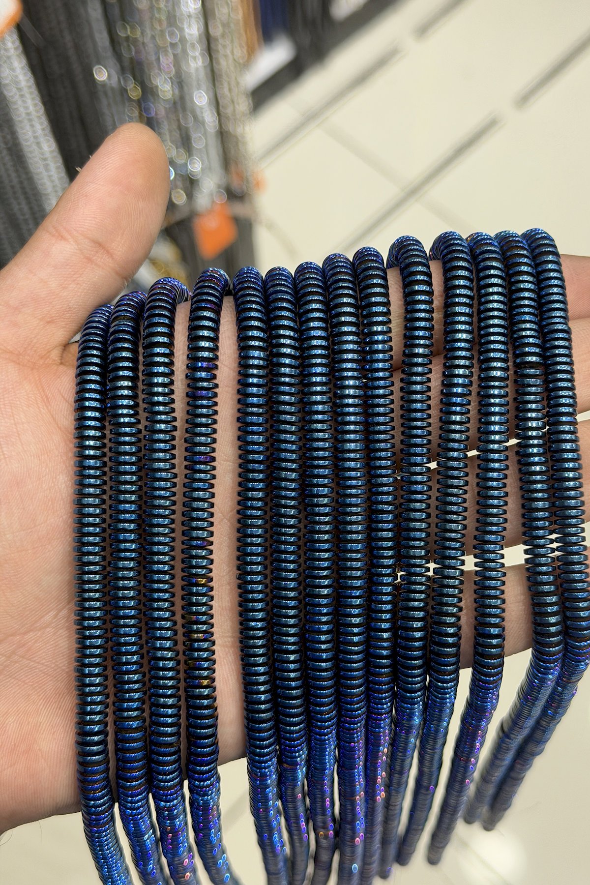 Hematit Taşı Rondela Kesim Parlak Mavi 6x1mm Doğal Taş Dizi