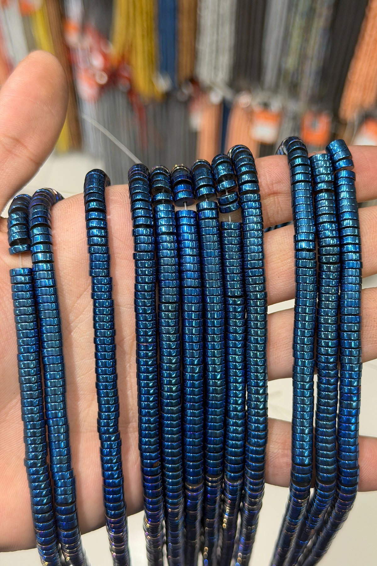 Hematit Taşı Rondela Kesim Parlak Mavi 6x2mm Doğal Taş Dizi