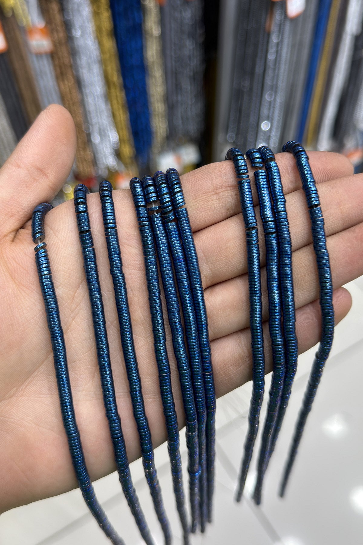 Hematit Taşı Rondela Kesim Parlak Mavi 4x1mm Doğal Taş Dizi