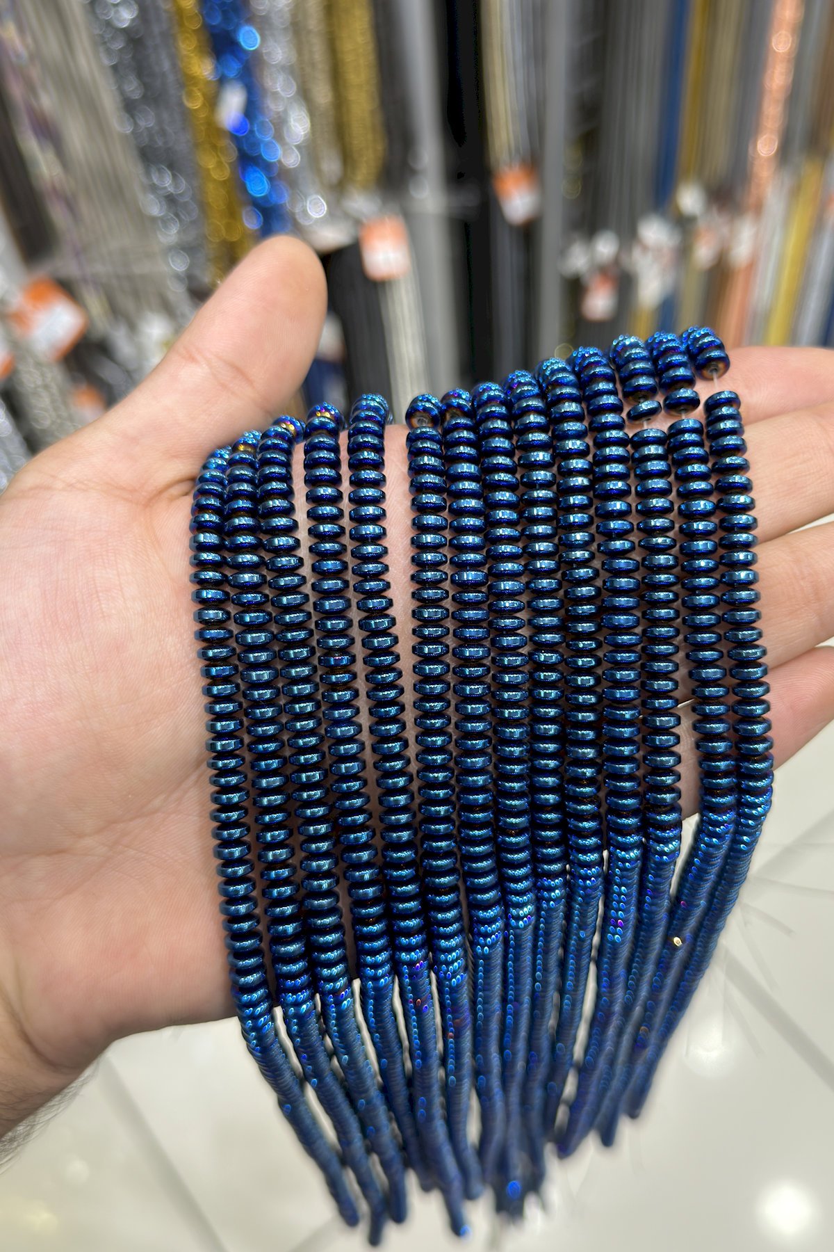 Hematit Taşı Rondela Kesim Parlak Mavi 6x3mm Doğal Taş Dizi