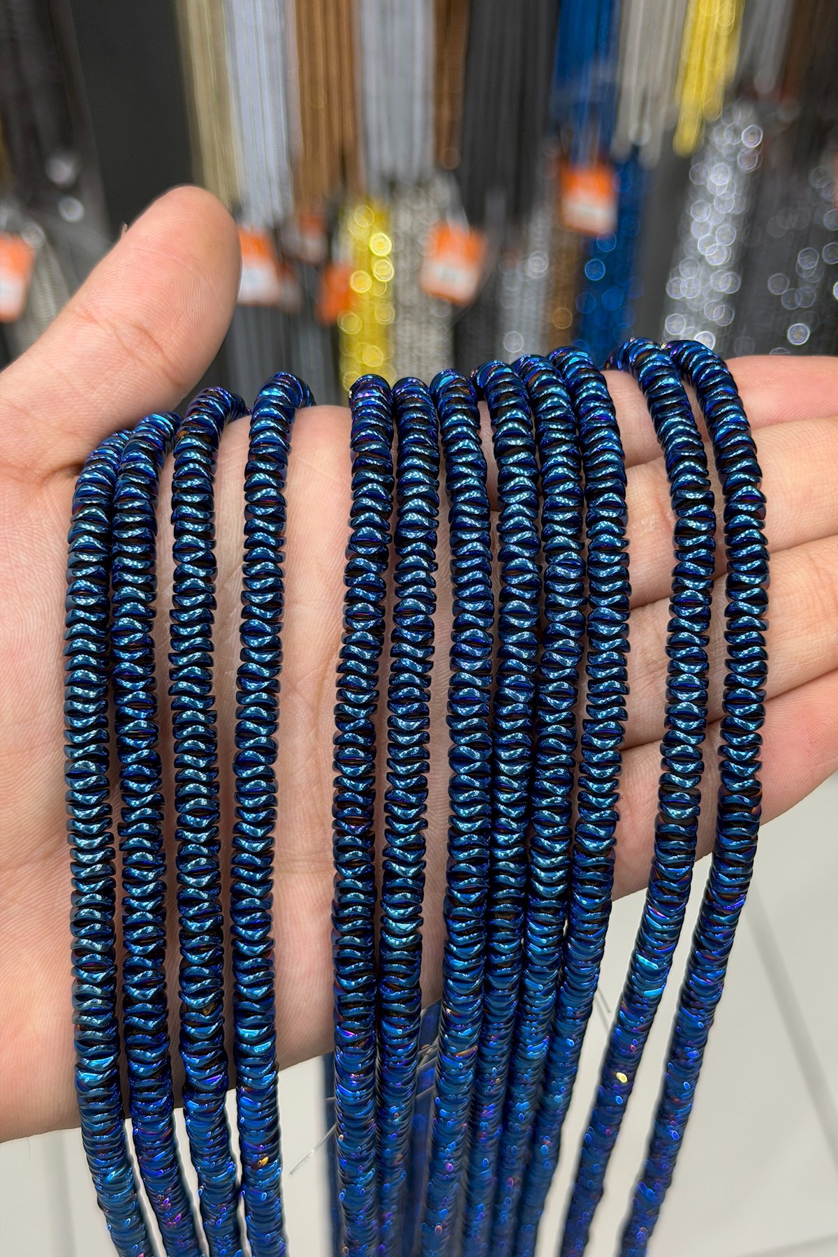 Hematit Taşı Rondela Kesim Parlak Mavi 6x1mm Doğal Taş Dizi