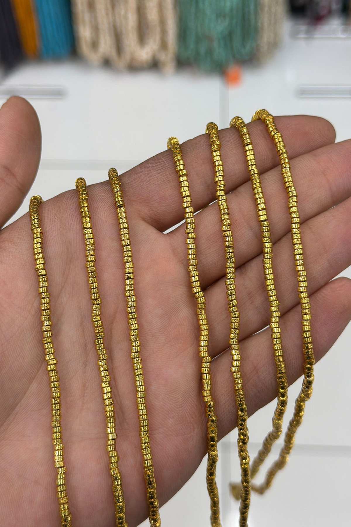Hematit Taşı Rondela Kesim Sarı 3x1mm Doğal Taş Dizi