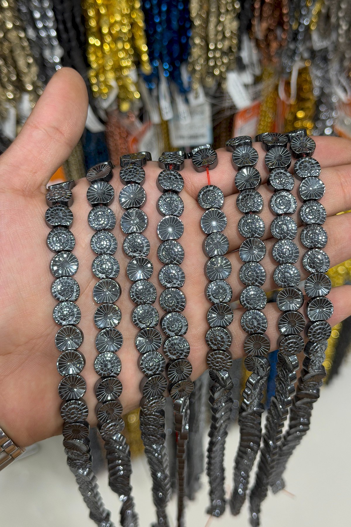 Hematit Taşı Salyangoz Kabuğu Kesim Parlak Füme 10mm Doğal Taş Dizi