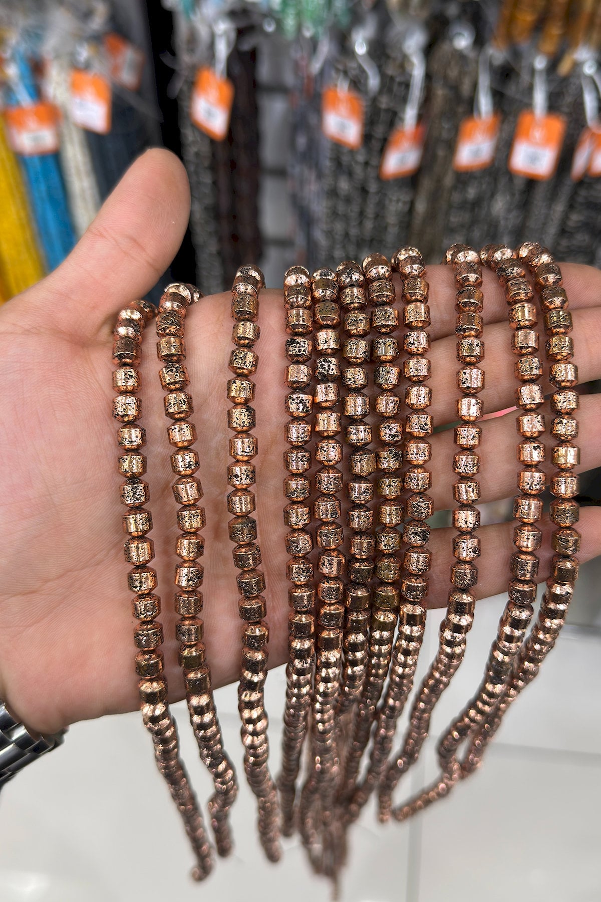 Hematit Taşı Silindir Kesim 6x6mm-Pütürlü Antik Bakır Doğal Taş Dizi