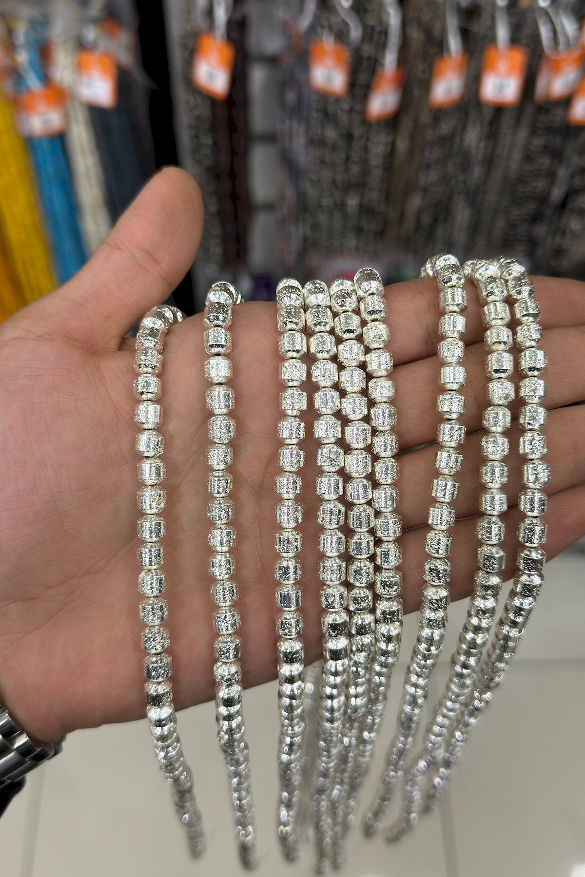 Hematit Taşı Silindir Kesim 6x6mm-Pütürlü Gümüş Doğal Taş Dizi