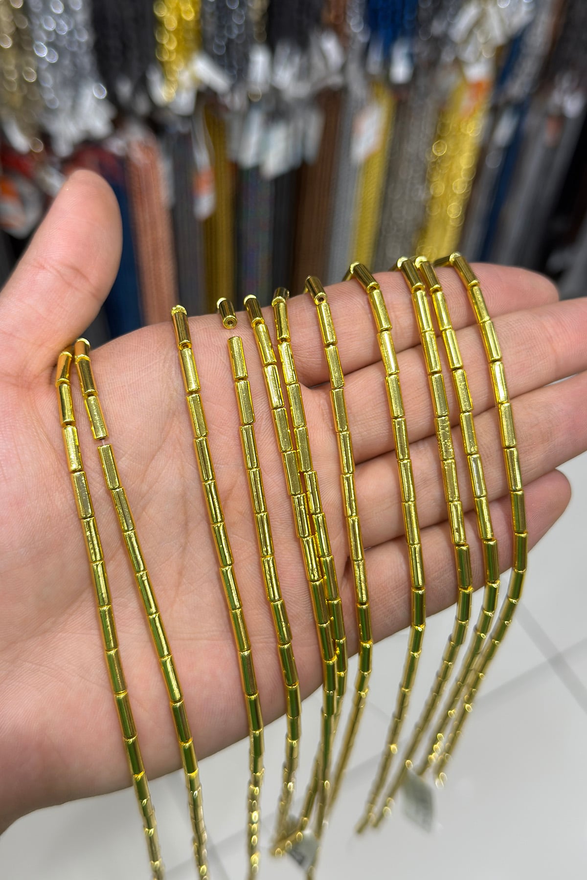 Hematit Taşı Silindir Kesim Altın Sarı 3x9mm Doğal Taş Dizi