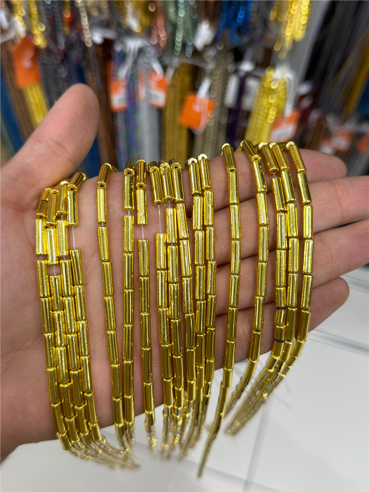 Hematit Taşı Silindir Kesim Altın Sarı 4x13mm Doğal Taş Dizi