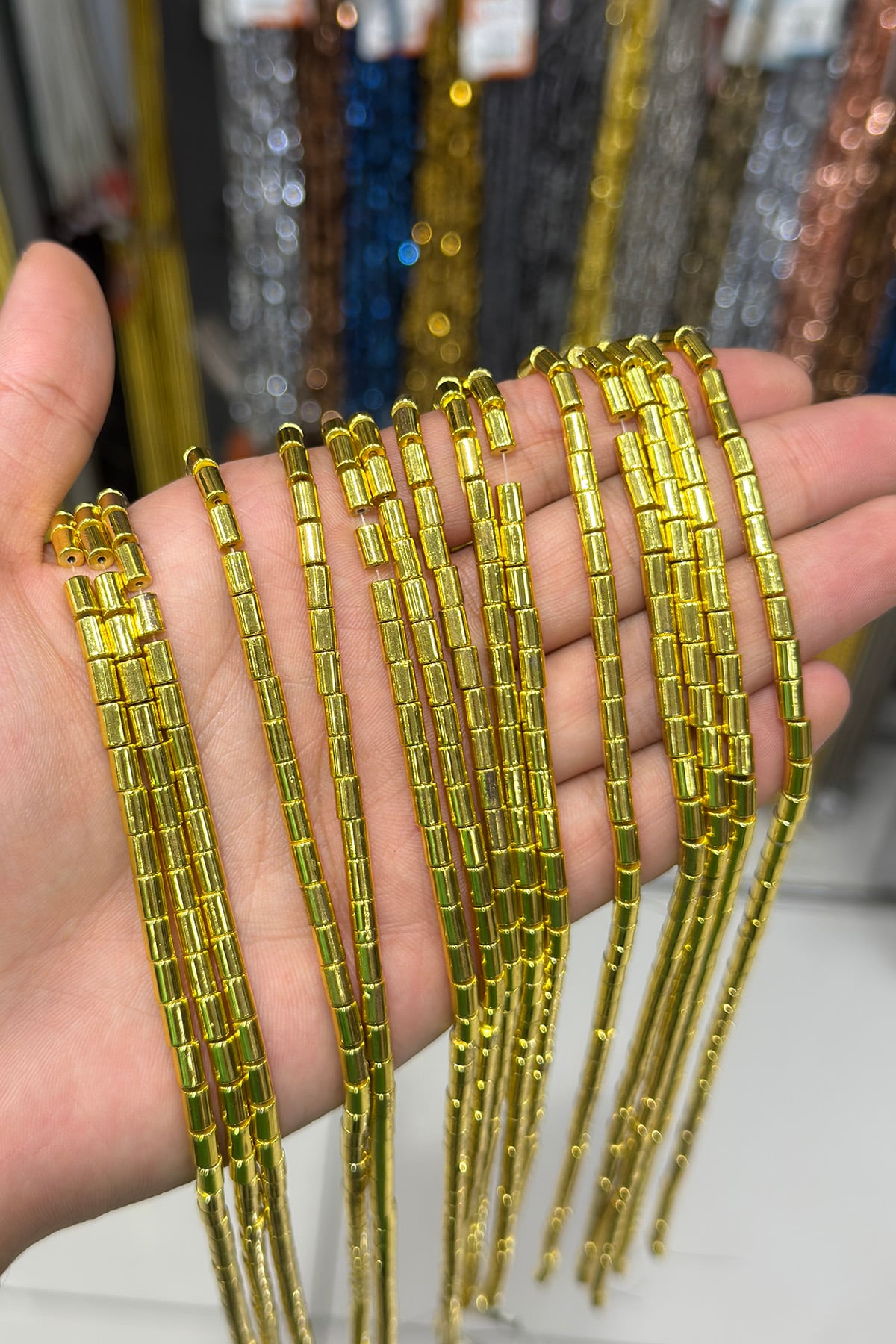 Hematit Taşı Silindir Kesim Altın Sarı 4x6mm Doğal Taş Dizi