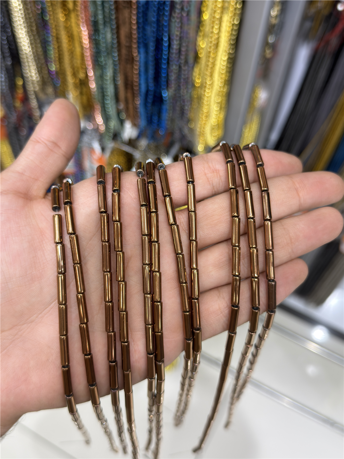 Hematit Taşı Silindir Kesim Parlak Kahverengi 4x13mm Doğal Taş Dizi