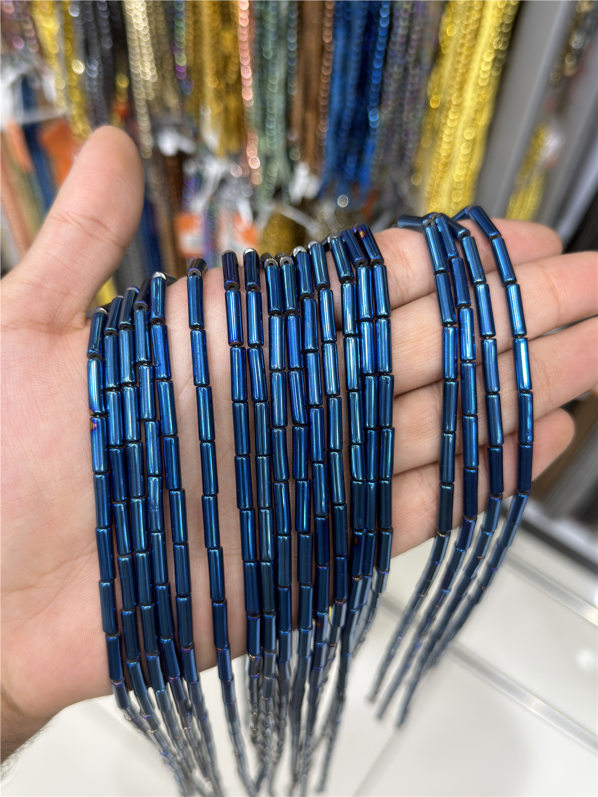 Hematit Taşı Silindir Kesim Parlak Mavi 4x13mm Doğal Taş Dizi