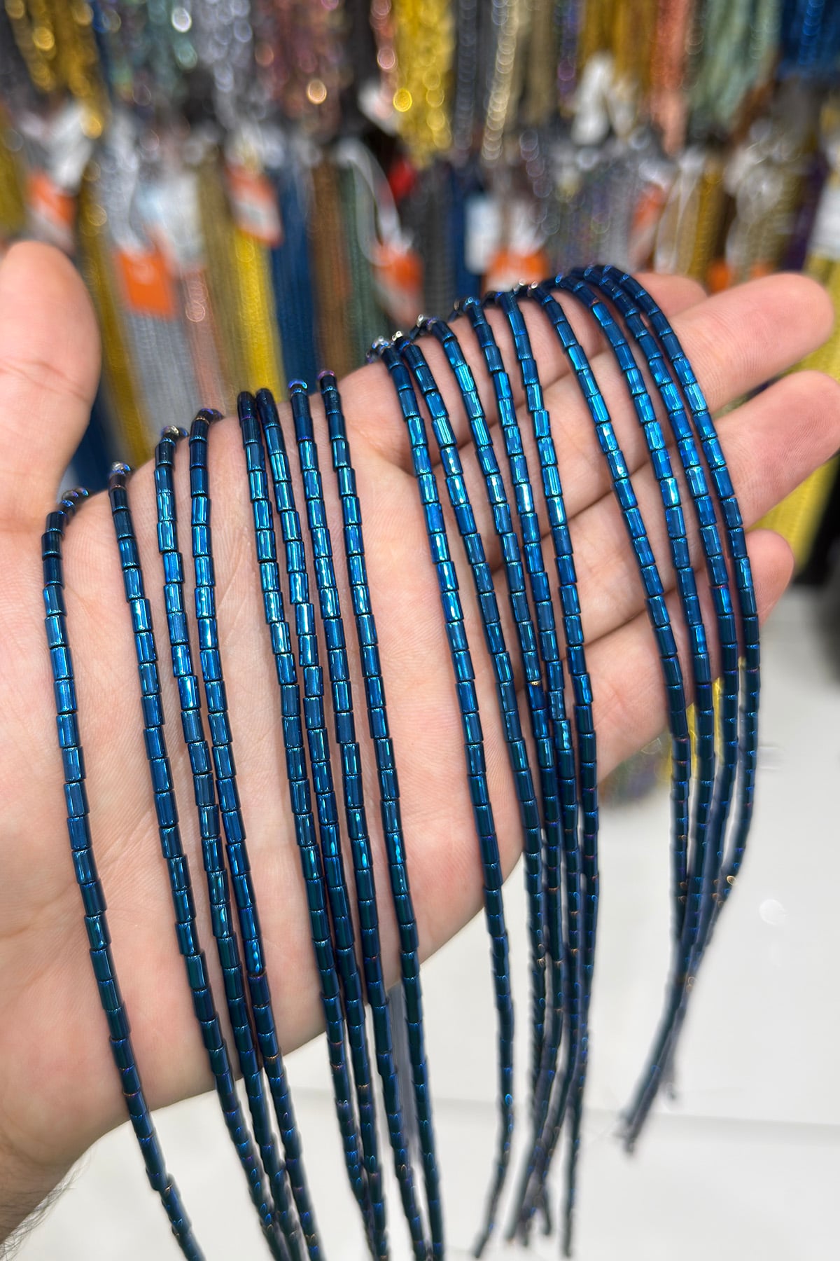 Hematit Taşı Silindir Kesim Parlak Mavi 3x5mm Doğal Taş Dizi