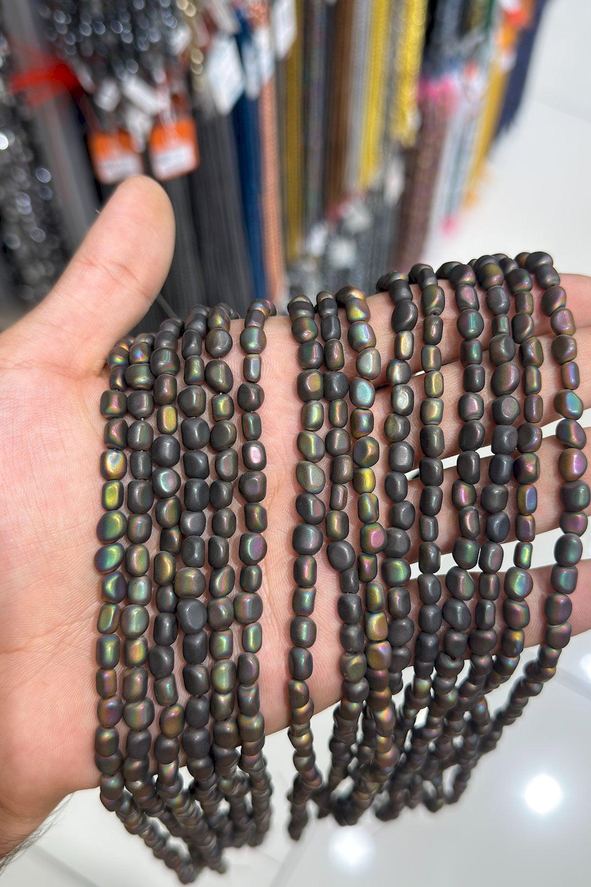 Hematite Natural Stone Black Rainbow Tumbler Cut 5x6mm String Of Beads